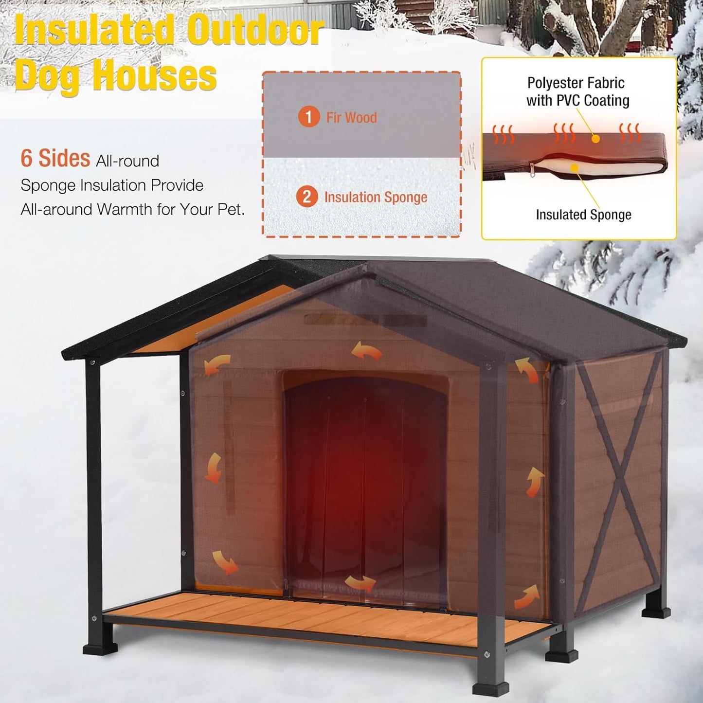 Aivituvin Outdoor Dog House with Chewproof Strong Metal Frame Insulated Outside Dog Kennel Weatherproof for Medium to Large Dogs, (41.5" L x 41.4" D x 34.1" H)