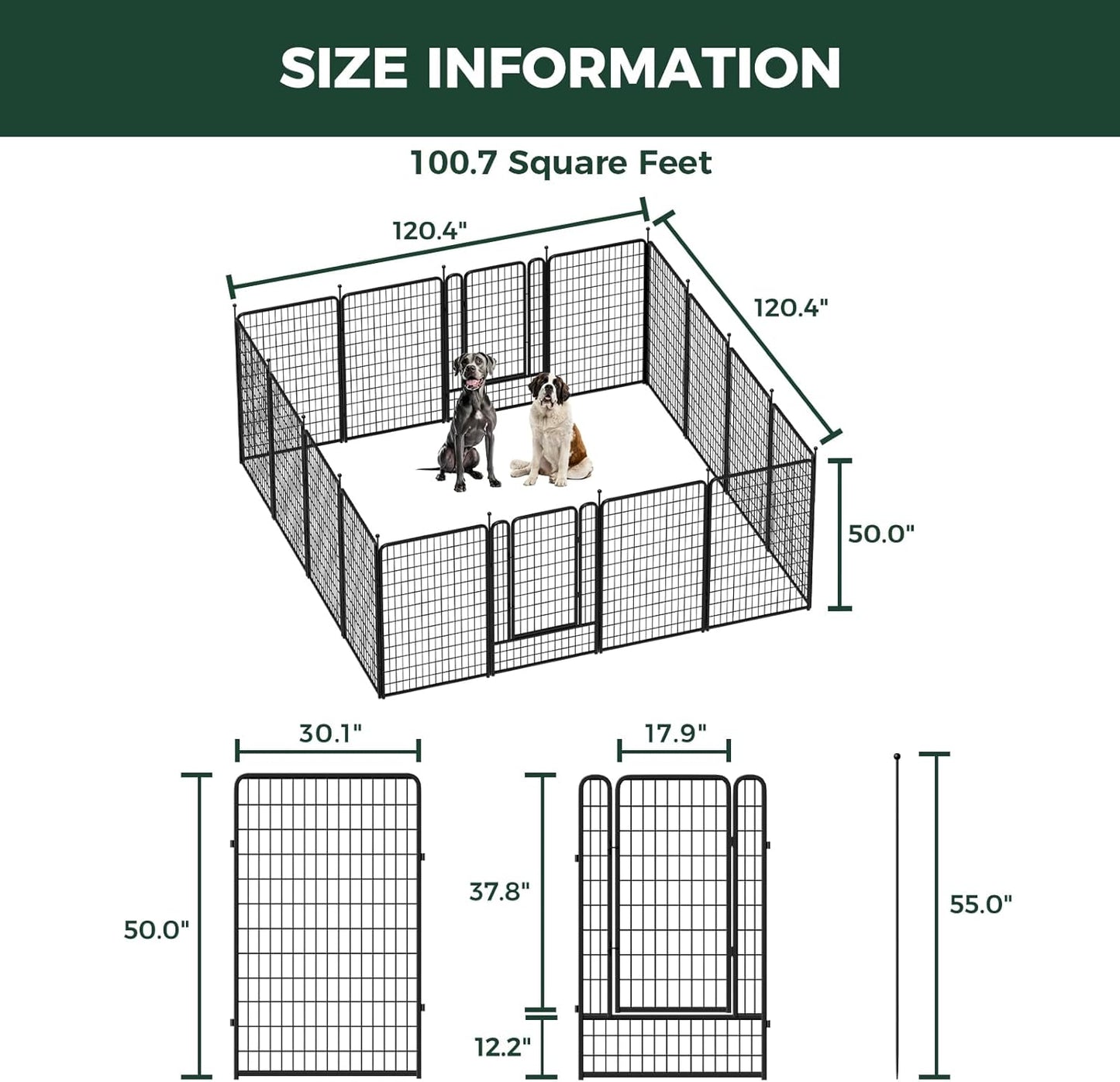 FXW Rollick Unleashed Dog Playpen for Indoor, Yard, RV Camping, 50 inch 16 Panels for Large Dogs, Black│Patented
