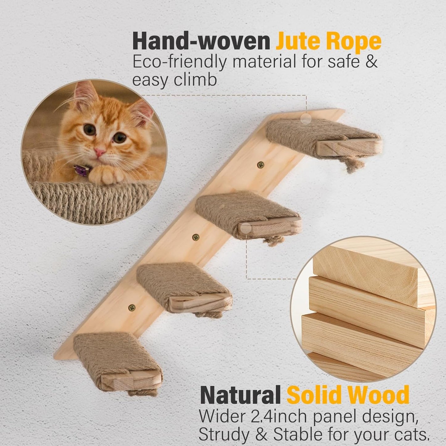 2 Pack 4 Steps Cat Wall Shelves Cat Stairs for Wall with Sisal Rope.Cat Wall Steps/Ladder Furniture & cat Tree Supplies(Catstairs 2Pack-4Steps)