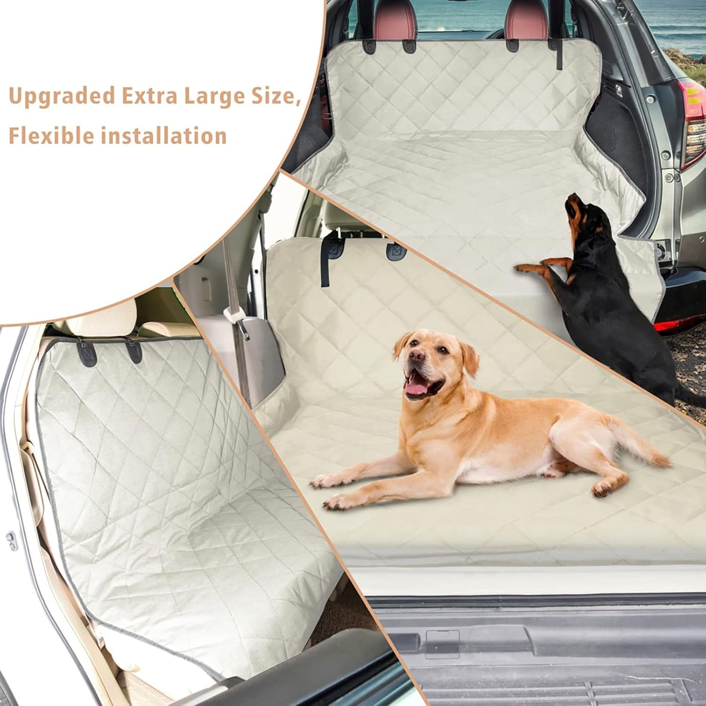 F-color SUV Cargo Liner for Dogs, Water Resistant Pet Cargo Cover Dog Seat Cover Mat for SUVs Sedans Vans with Bumper Flap Protector, Non-Slip, Large Size Universal Fit, Beige