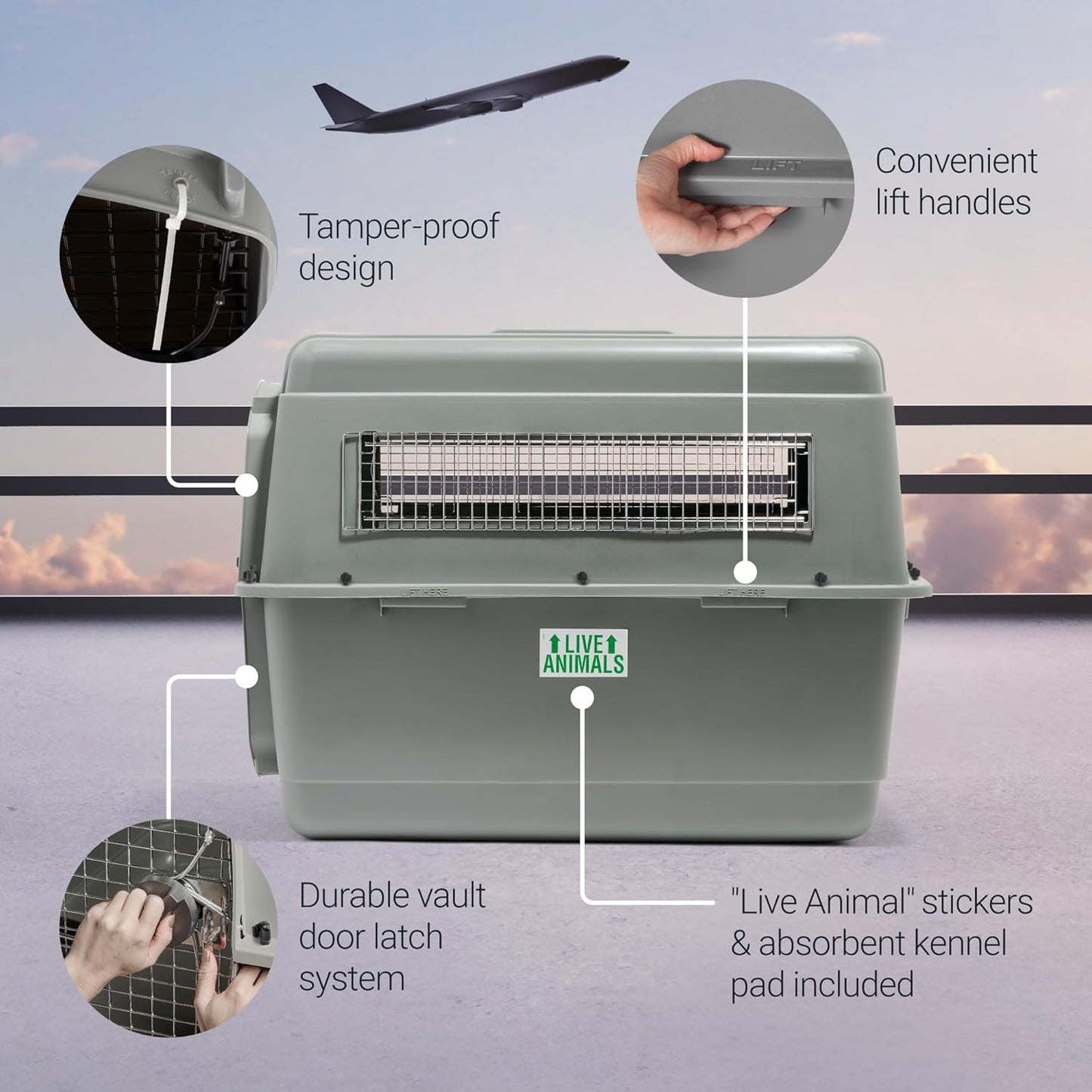 Petmate Sky Kennel - For Air and Travel, Airline Approved Dog Crate for Pets 90-125 lbs, Heavy Duty Dog Kennel, Made in the USA- 48 Inches