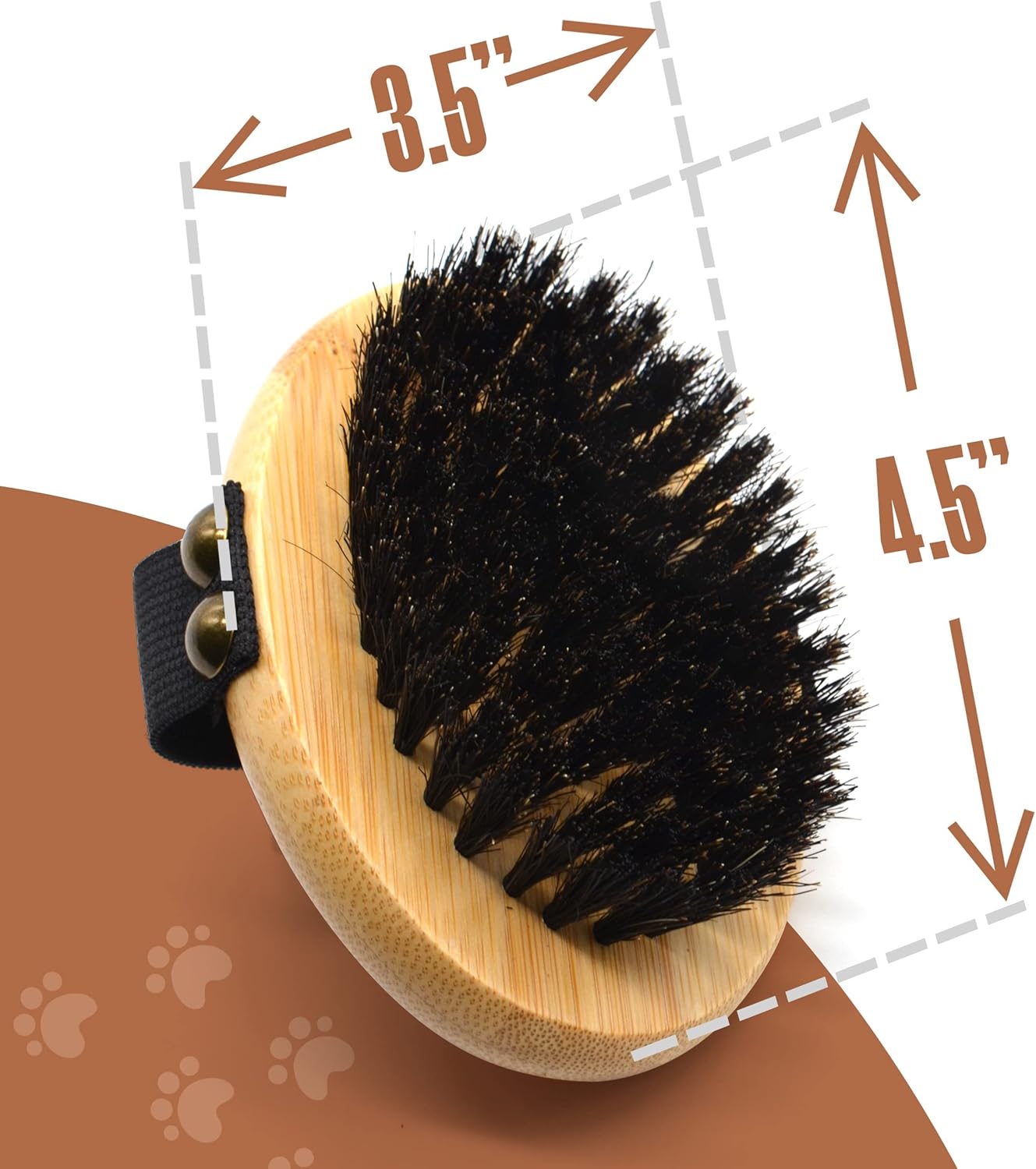 The Buddy System Pet Close Brush, Soft Touch Oval Palm Brush - Bamboo Massage Handheld with Soft Boar Bristles and Elastic Band for Dogs and Cats