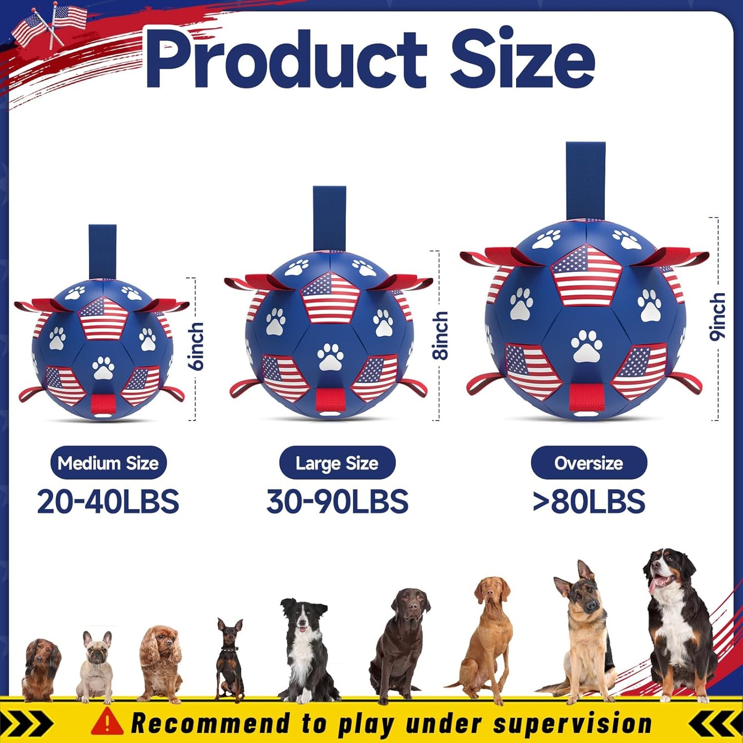 QDAN Dog Toys, Soccer Ball with Straps, Durable Dogs Balls for Extra Large Breeds, Beach Pool Water Toy, Dog Birthday Gifts, Herding Balls (9 Inch)