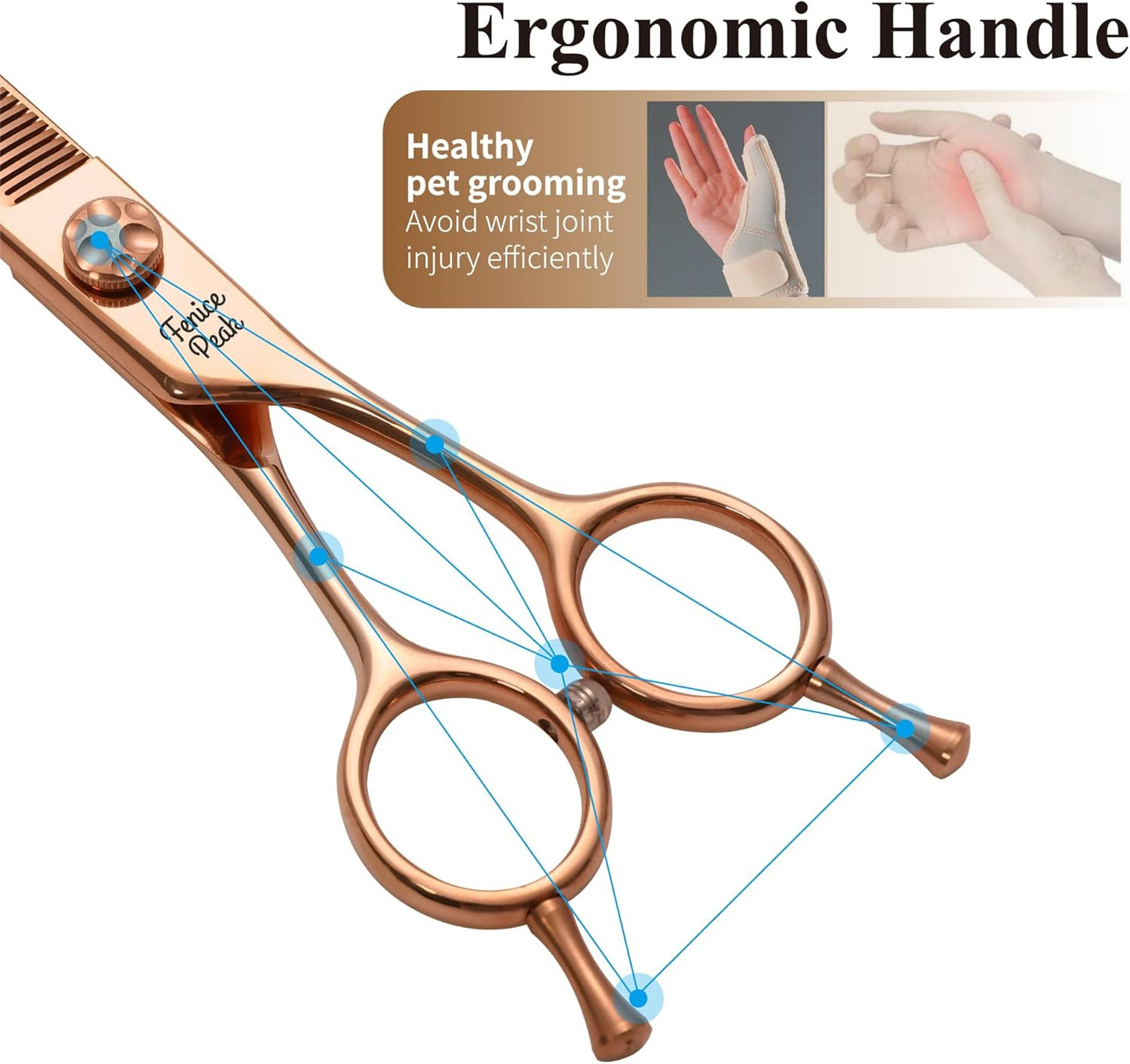 Fenice Peak Professional Dog Grooming Scissors Pet Curved Thinning Shears 7.0'' Extremely Sharp Blades 440C Steel Thinning Scissors Durable Smooth Motion & Fine Cut for Dogs and Cats