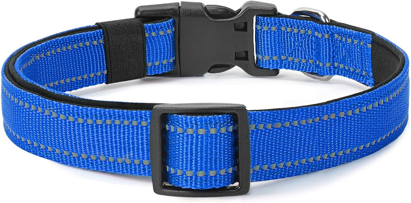 Reflective Dog Collar Padded with Soft Neoprene Breathable Quick Release Basic Dog Collars for Medium Large Dogs Blue Boy Girl
