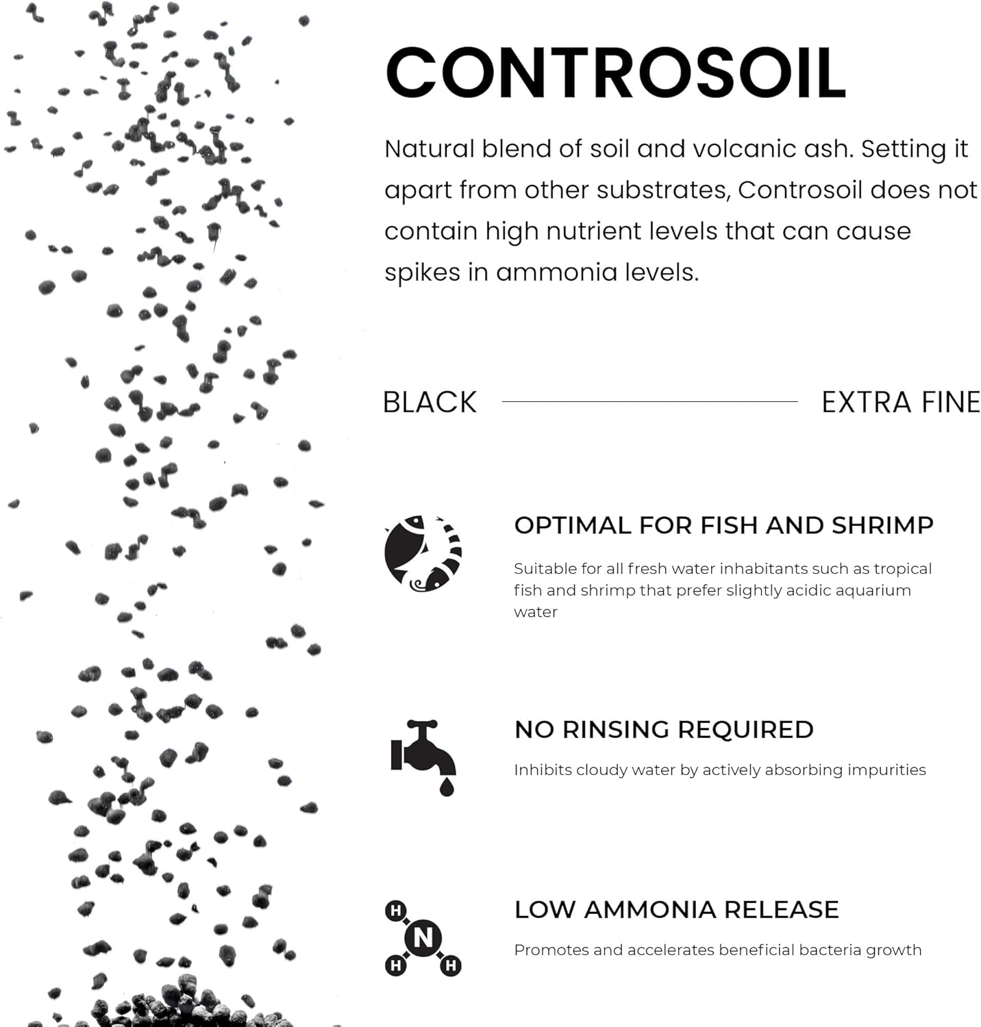 Ultum Nature Systems Controsoil - Freshwater Aqua Soil Substrate for Fish, Shrimp, Live Plant Propagation and Aquascaping - 6.8pH Low Ammonia, Volcanic Ash - Black, Extra Fine (1 Liter | 2LB)