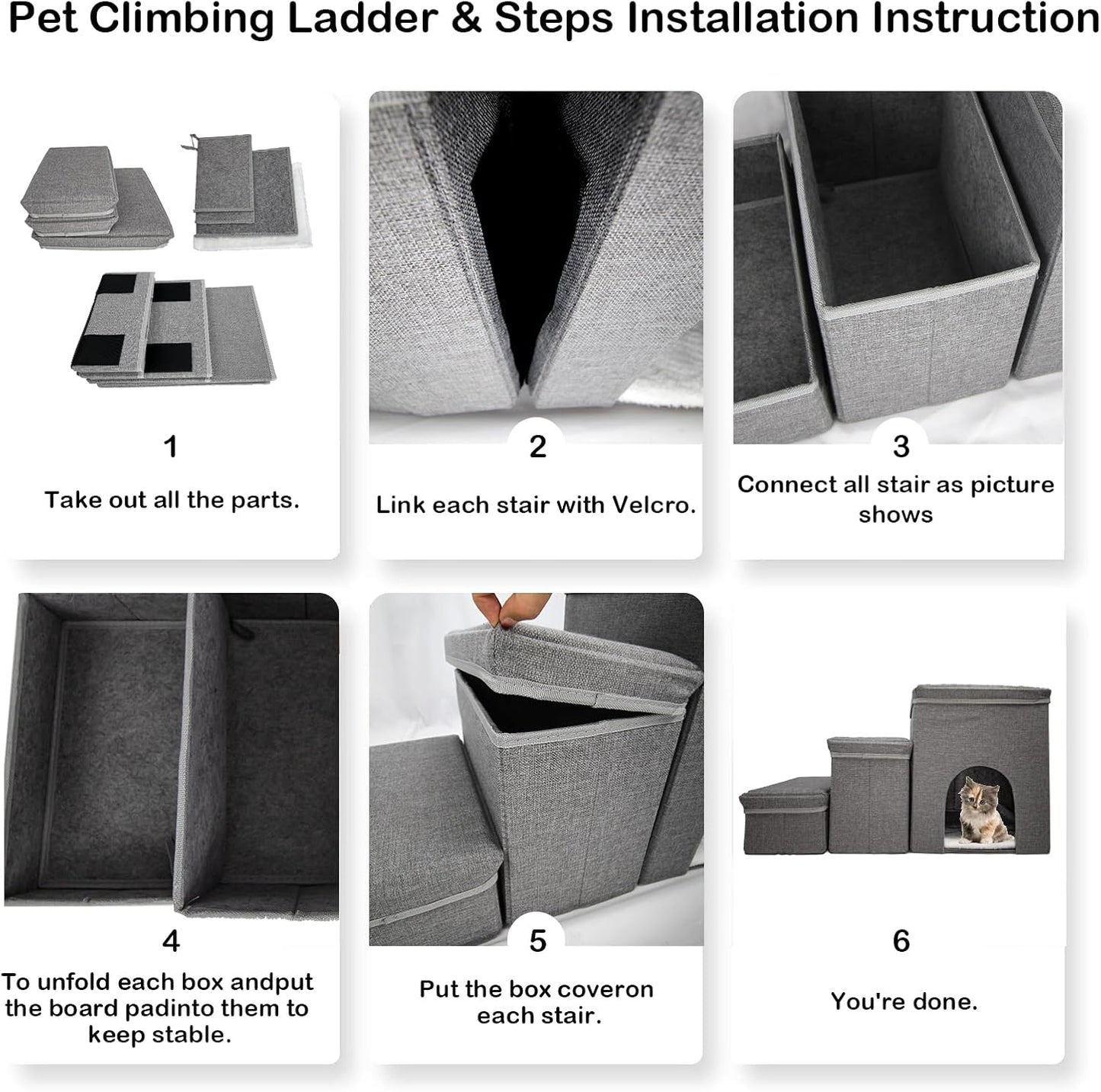 Dog Stairs with Storage Dog Steps for High Beds 3-Step Pet Stairs Ramp with Storage Box and Condo for Small Dogs Cats Pets