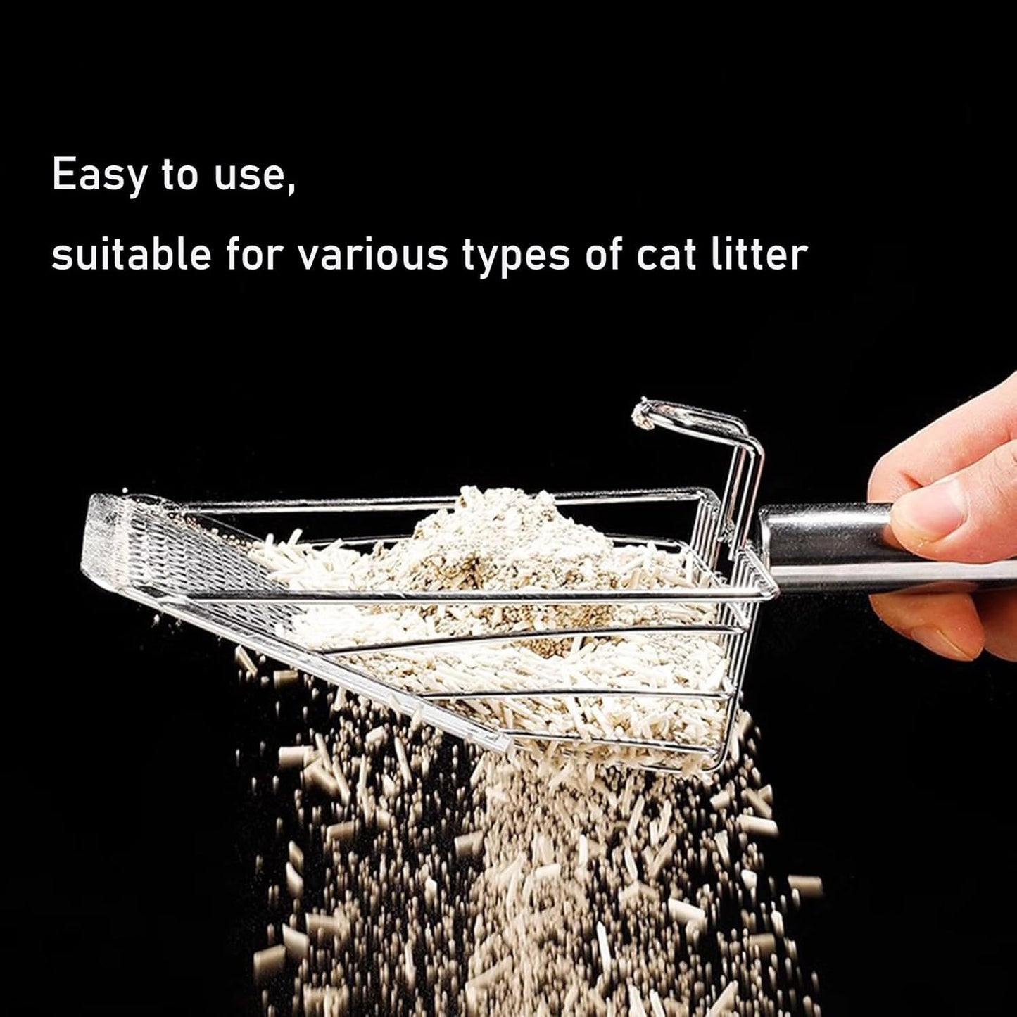 Cat Litter Scoop, Metal Scooper, Deep Shovel, Ergonomic Handle, Kitten Poop Sifting, Durable, Heavy Duty Speed Sifter, for Litter Box (Silvery-Gray)