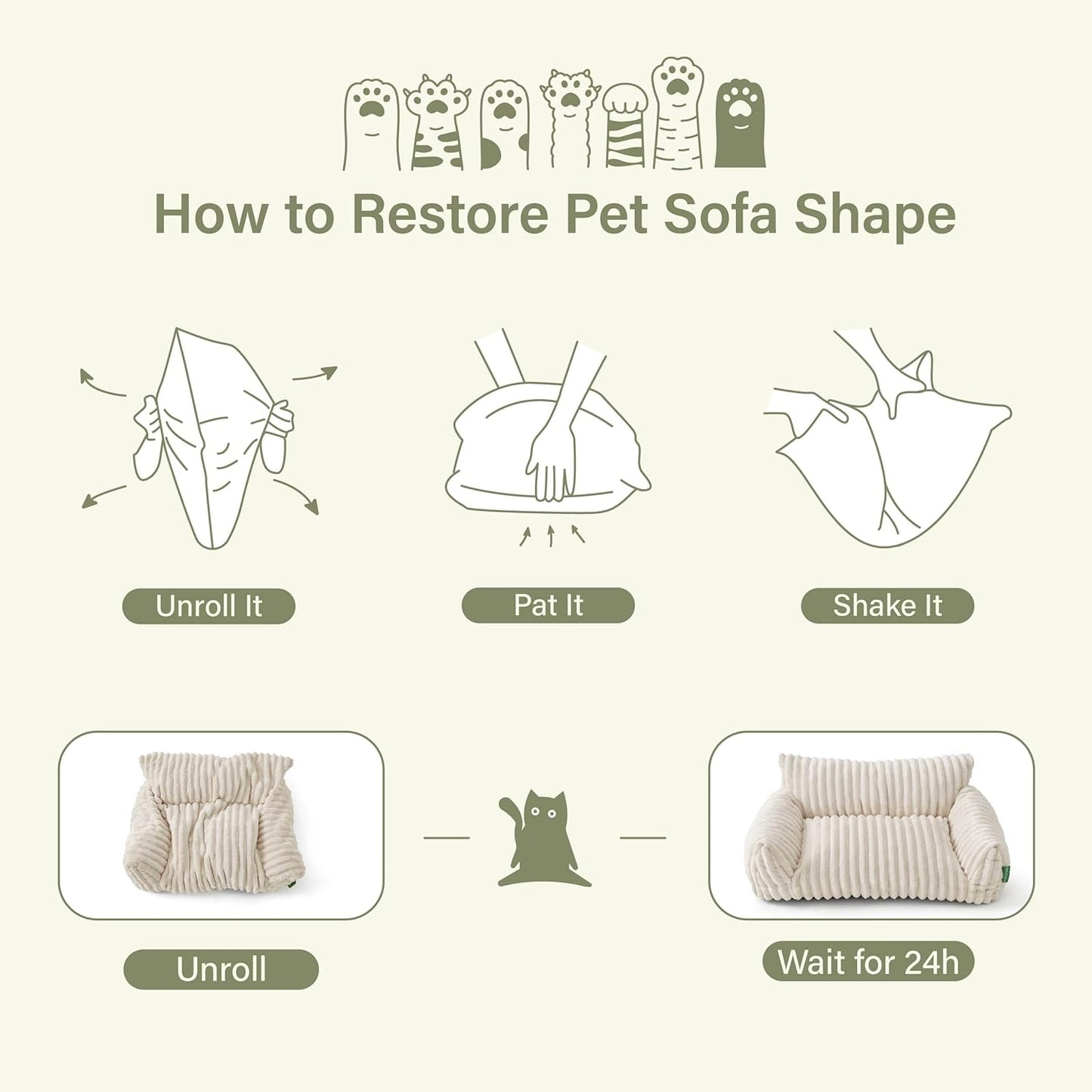 Cute Couch Bed for Pets, Supportive Cat Sofa for Indoor Cats, Small Dog Sofa Bed for Small Dogs, Cream, 24 inches
