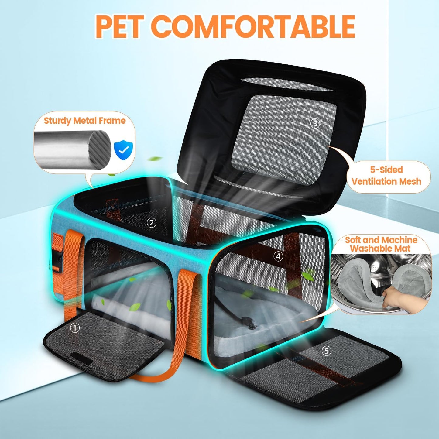 Petskd Top-Expandable Pet Carrier 19x13x9 Inches Southwest Allegiant Airlines Approved, Soft-Sided Carrier for Small Dog Under 12 lbs and Large Cat Under 15 lbs(Blue)