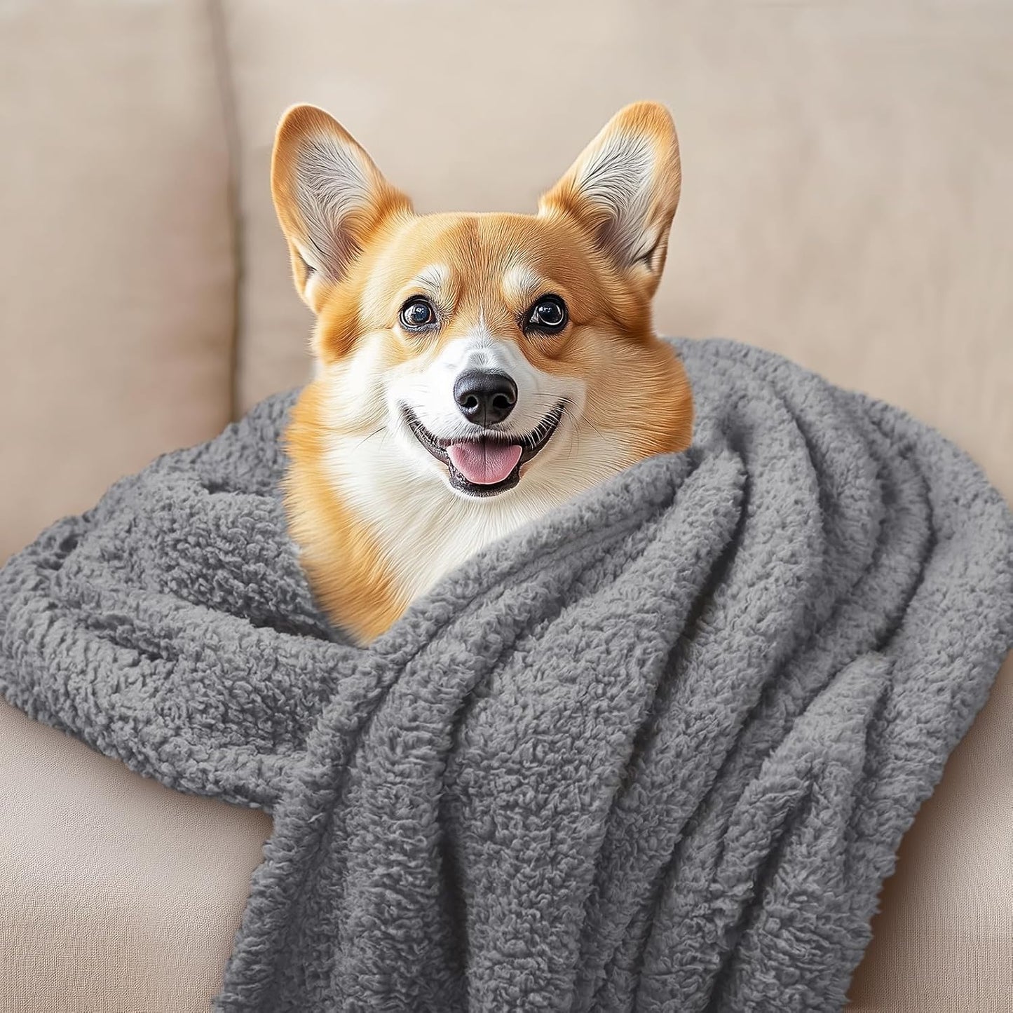 1 Pack 3 Calming Blankets Fluffy Premium Fleece Pet Blanket Soft Sherpa Throw for Dog Puppy Cat Grey Medium (30“x20'')