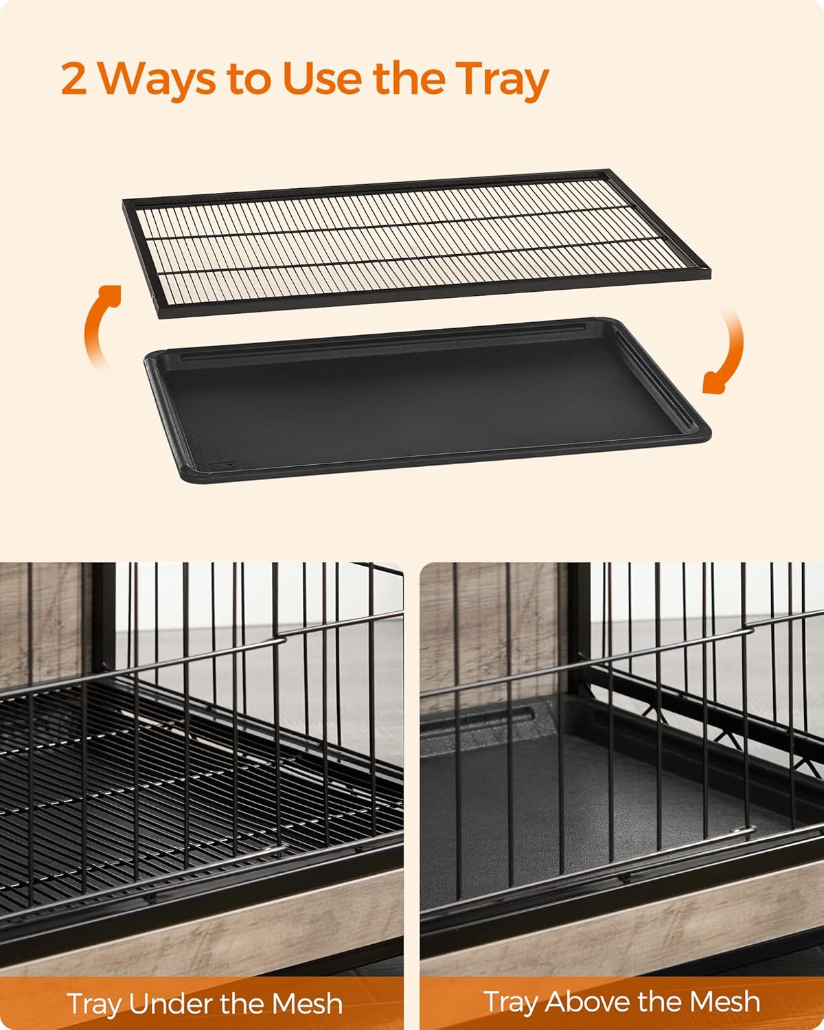 Feandrea Dog Crate Furniture, 38.6" Side End Table, Modern Kennel for Dogs Indoor up to 70 lb, Heavy-Duty Dog Cage with Multi-Purpose Removable Tray, Double-Door Dog House, Greige UPFC003G01