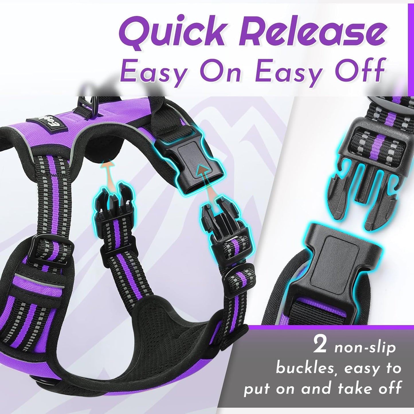 Eagloo Dog Harness Small Sized Dog, No Pull Service Vest with Reflective Strips and Control Handle, Adjustable and Comfortable for Walking, No Choke Pet Harness with 2 Metal Rings, Purple, S
