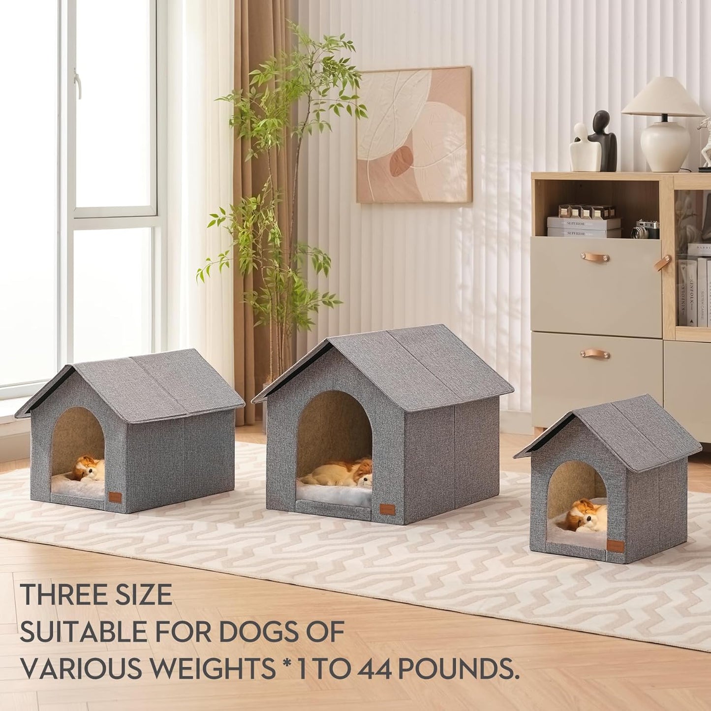 Indoor Dog House with Washable Plush Cushion - Small Size, Suitable for Small Dogs & Adult Cats