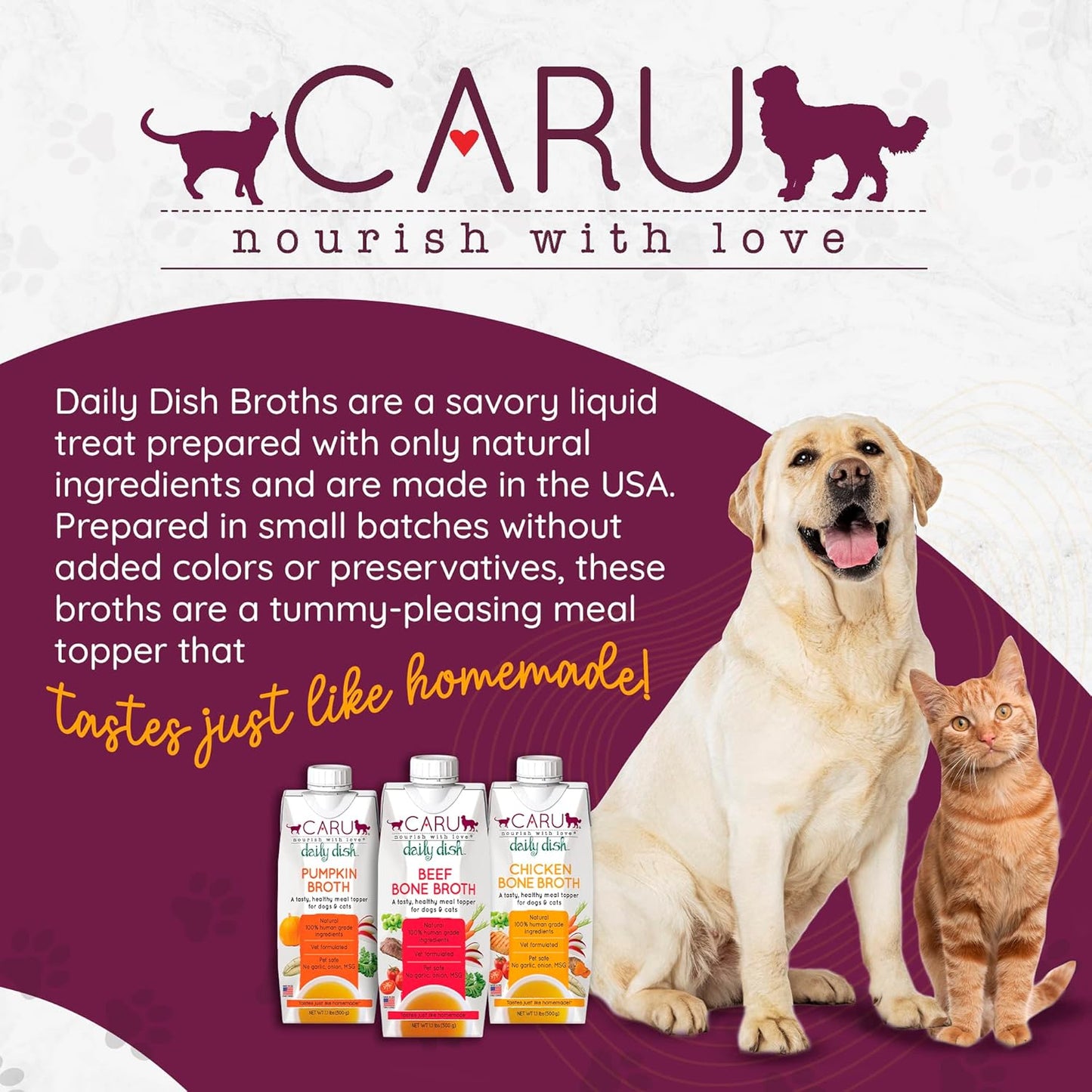 Caru - Daily Dish Chicken Bone Broth Meal Topper for Dogs & Cats - Savory Pour-Over Broth - 3 Pack