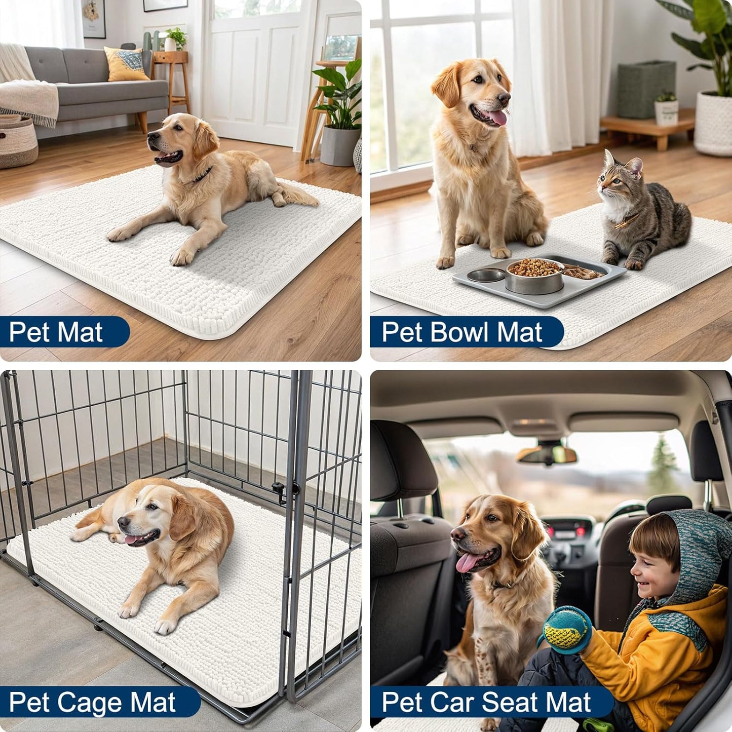 Smiry Dog Door Mat for Muddy Paws 36x24, Absorbs Moisture and Dirt Doormat, Non-Slip Washable Quick Dry Chenille Front Door Mat Indoor Entrance, Entryway Carpet for Inside Floor, Ivory