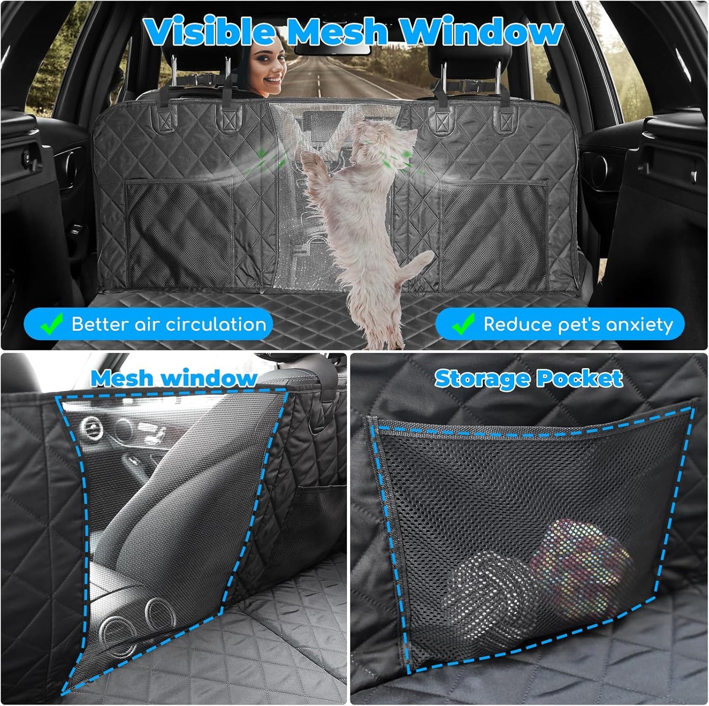 URPOWER XL Dog Back Seat Extender for Crew Cab Truck, Hard Bottom Dog Car Seat Cover Waterproof Dogs Car Hammock Pet Backseat Bed, Pet Truck Accessories for F150 / RAM 1500/ Tundra Crew Cab