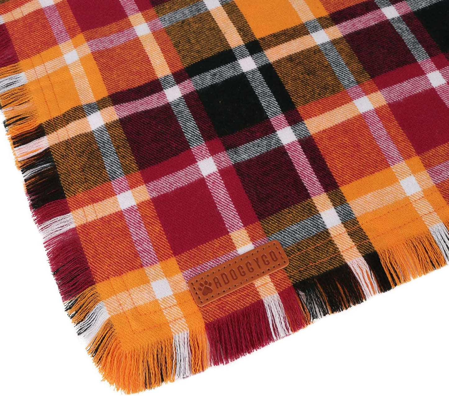 ADOGGYGO Fall Dog Bandana with Tassels Edges, Stylish Orange Plaid Pet Scarf, Multiple Size, Thanksgiving Halloween Fall Bandanas for Small Dogs (Small)