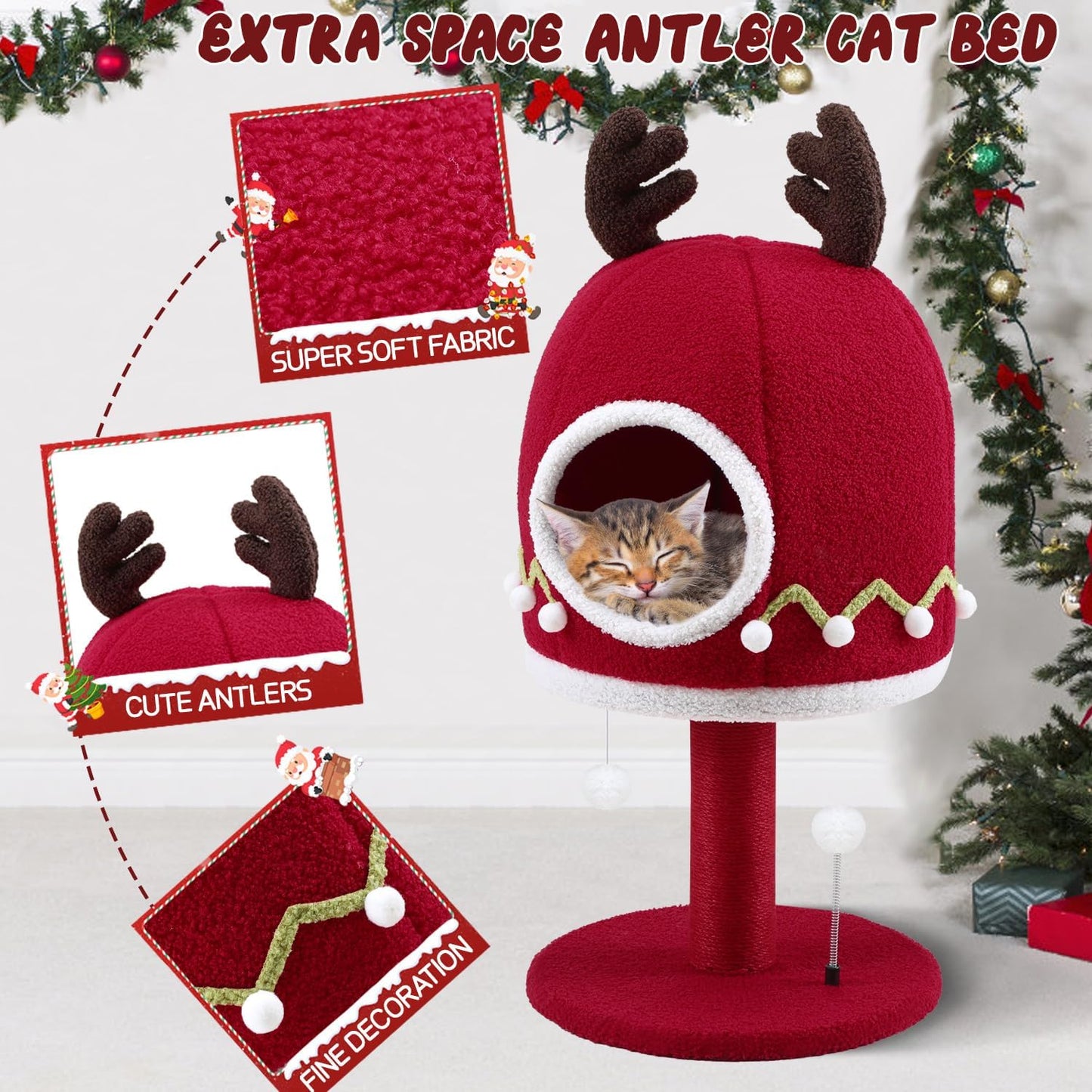 Luxury Treehouse Cat Tree for Indoor Large Cats,54.7'' Tall Modern Wood Cat Tower with 3 Level House,4*Cozy Perch,1*Soft Viewing Bed,Heavy Duty Wide Base,Sisal Scratching Post (33inch)