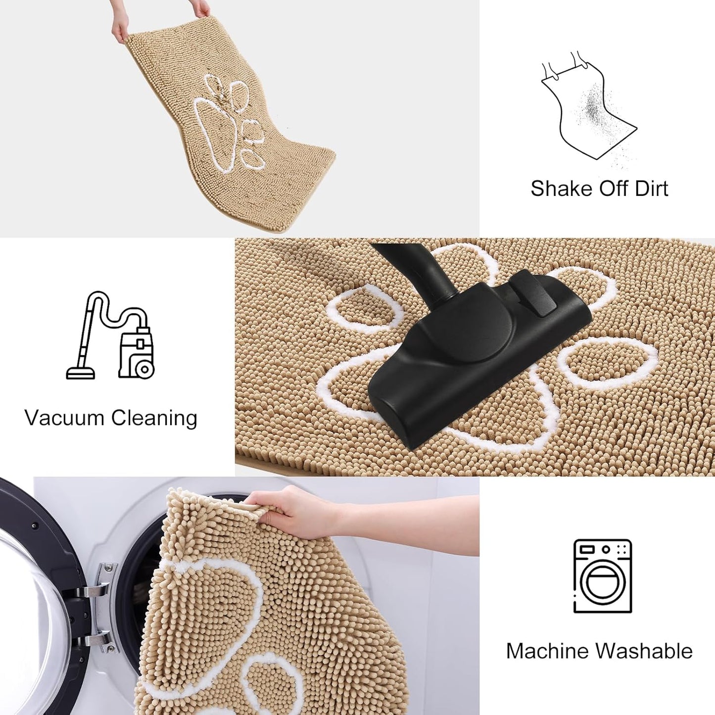 Smiry Dog Door Mat for Muddy Paws, Absorbent Dirt Trapper Non Slip Quick Dry Washable Chenille Mat for Mud Dogs, Entry Rug for Indoor and Outdoor (36x24 Inches, Beige)