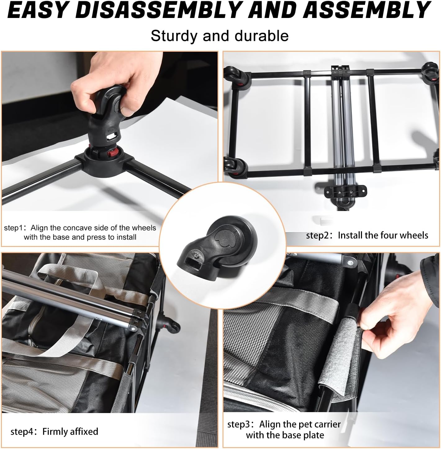 Cat Carrier for 2 Cats, Large Dog Cat Carrier with Wheels for Under 44lbs, Rolling Pet Carrier with Removable Pole Platform and Upgraded Wheels Dog Cat Travel Carrier for Hiking Camping, Black