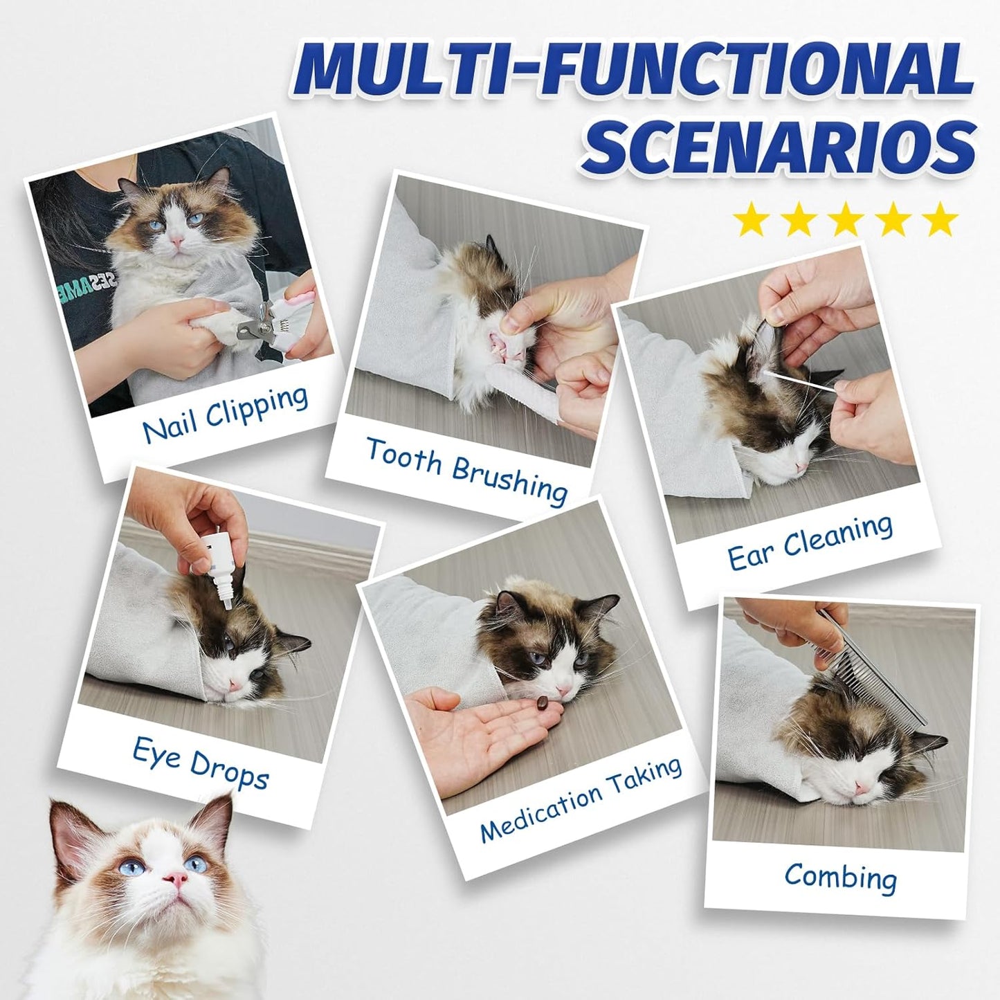 Supet Cat Wrap for Cutting Nails, Self-Adhesive Cat Grooming Wrap, Anti-Scratch Cat Wrap for Grooming, Ideal for Medicine, Nail Clipping, Teeth Brushing, Ear Cleaning