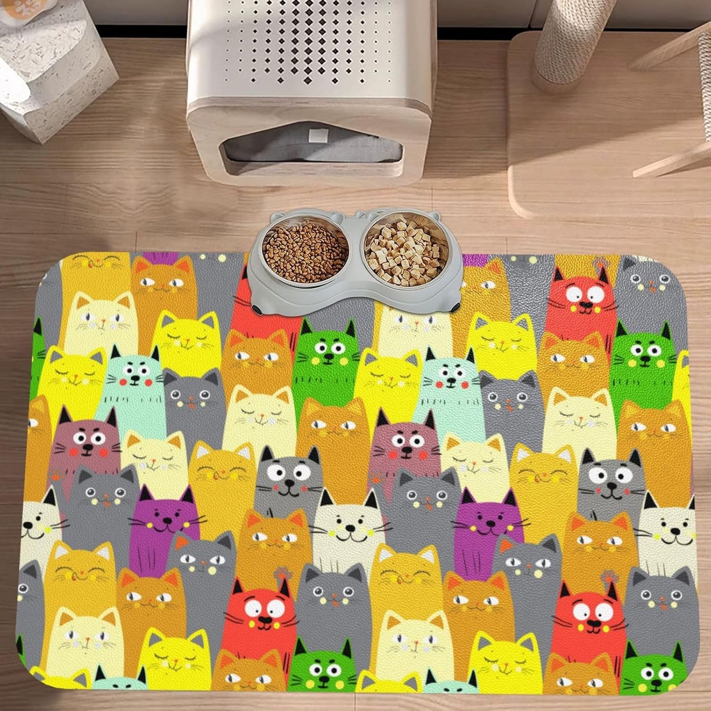 Charming Cat Dog Food Mat Absorbent Bowl Mats No Stains Quick Dry Waterproof Pet Cat Placemats for Food and Water, 30x45cm