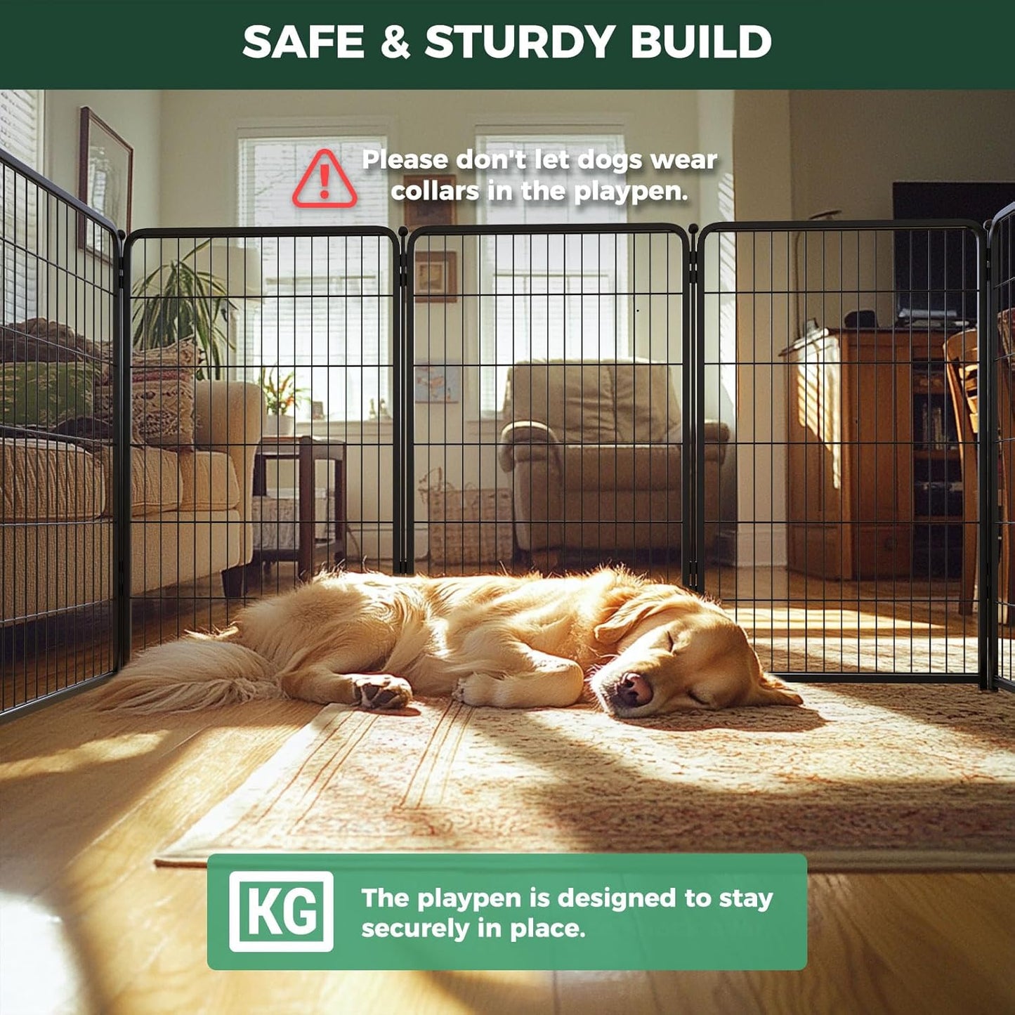 FXW Homeplus Unleashed Indoor Dog Playpen - Stress-Free and Safe Play, Heavy Duty 45 Inch 8 Wire Panels Dog Pen for Large Dogs, Black│Patented