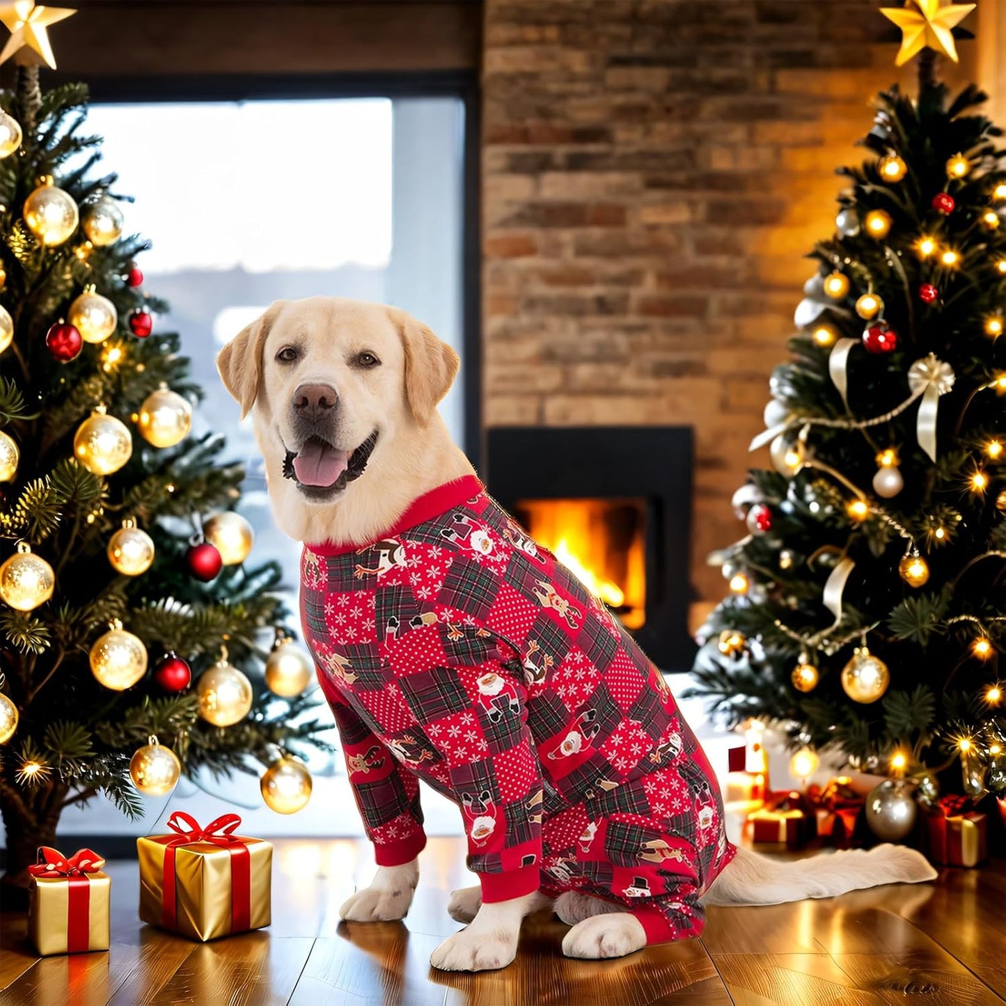 Yeapeeto Dog Onesie Surgery Recovery Suit for Large Medium Bodysuit Dogs Pajamas PJS Full Body for Shedding, Prevent Licking, Wound Protection, Cone Alternative… (Xmas Red, X-Large)