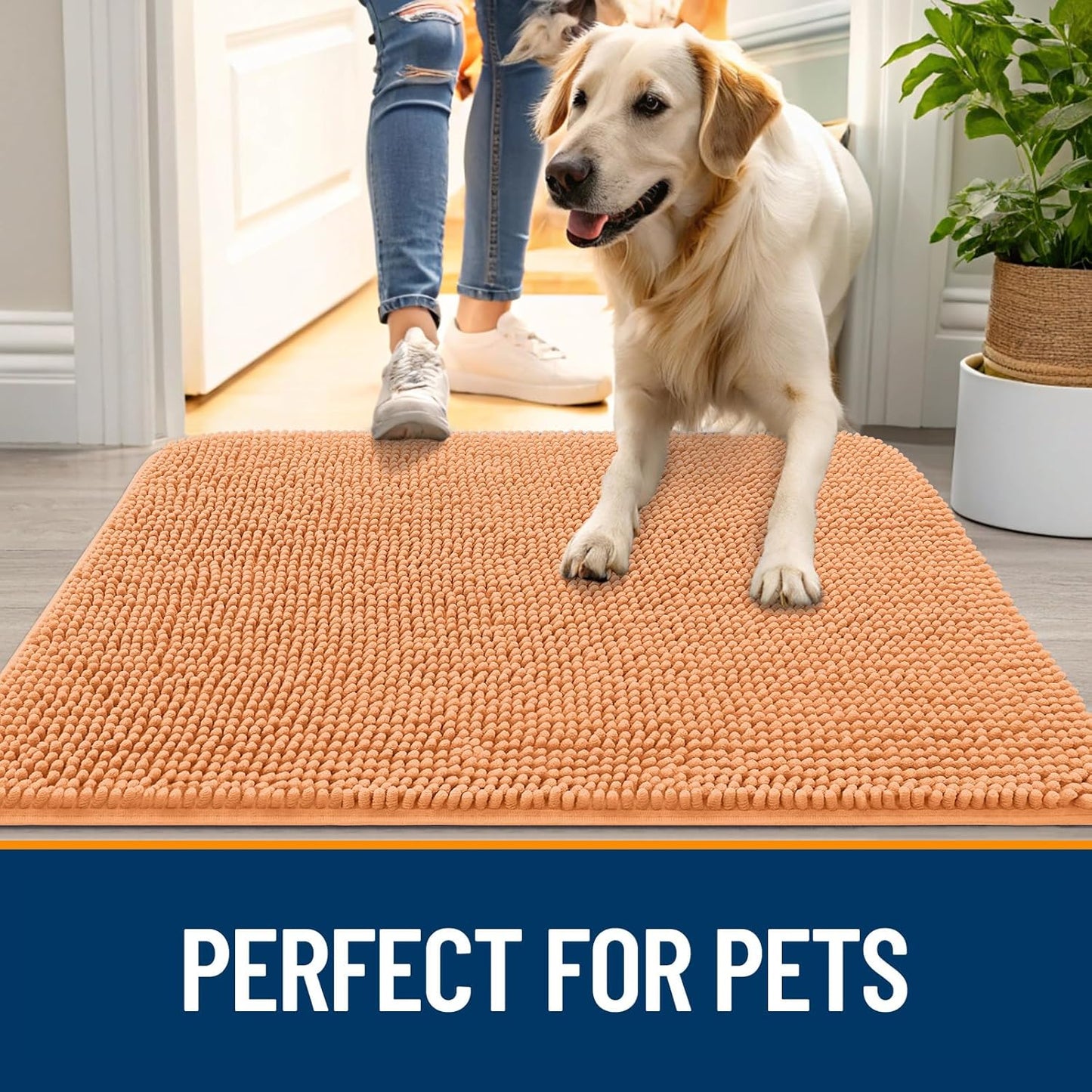 OLANLY Dog Door Mat for Muddy Paws 70x24, Absorbs Moisture and Dirt, Absorbent Non-Slip Washable Doormat, Quick Dry Chenille Mud Mat for Dogs, Entry Indoor Entryway Carpet for Inside Floor, Orange