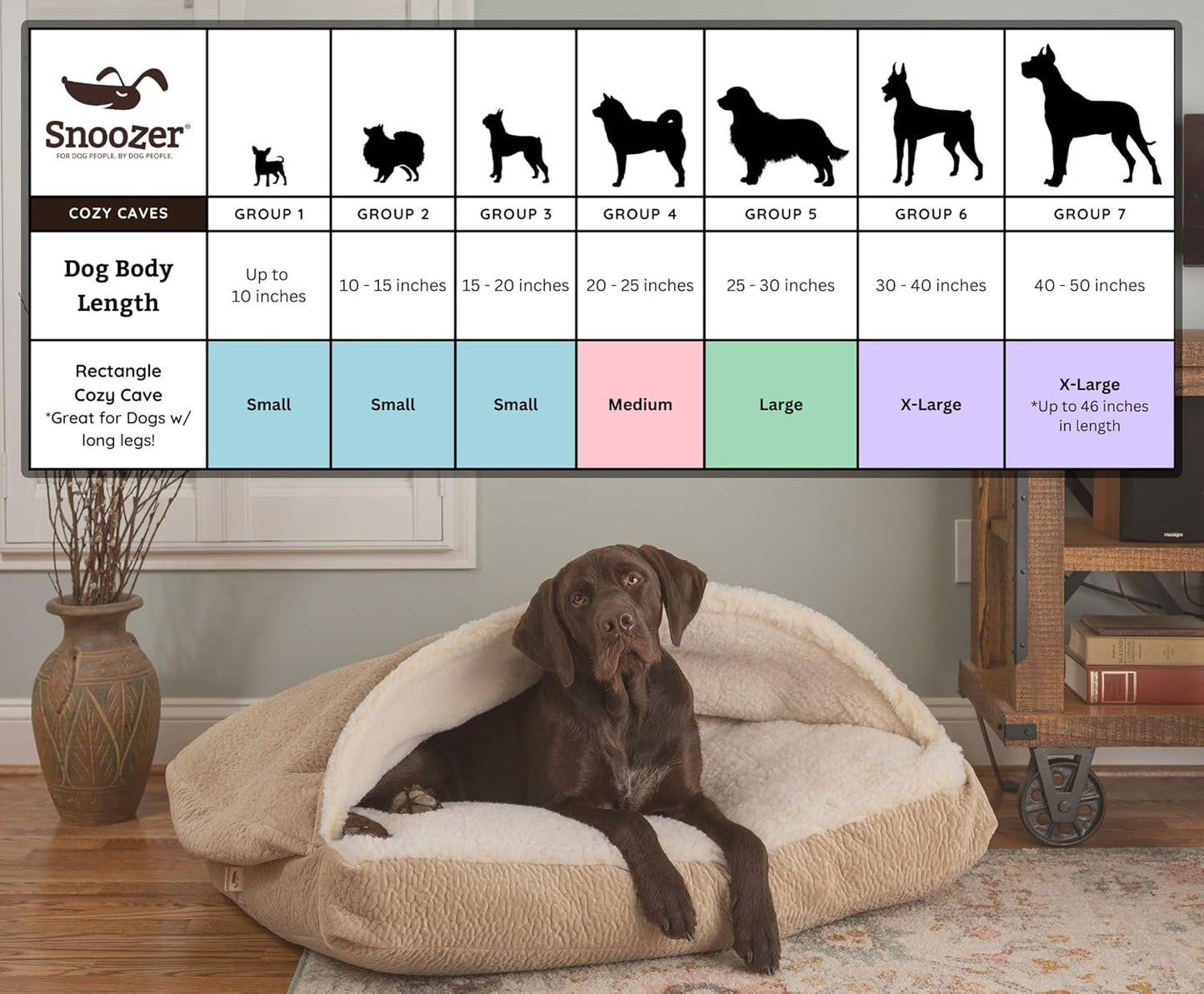 Snoozer Rectangle Cozy Cave Dog Bed - Indoor Dog Bed with Cover Cave, Covered Calming Burrow for Large Sized Pets with Blanket Attached, Enclosed, Washable - XL, Navy