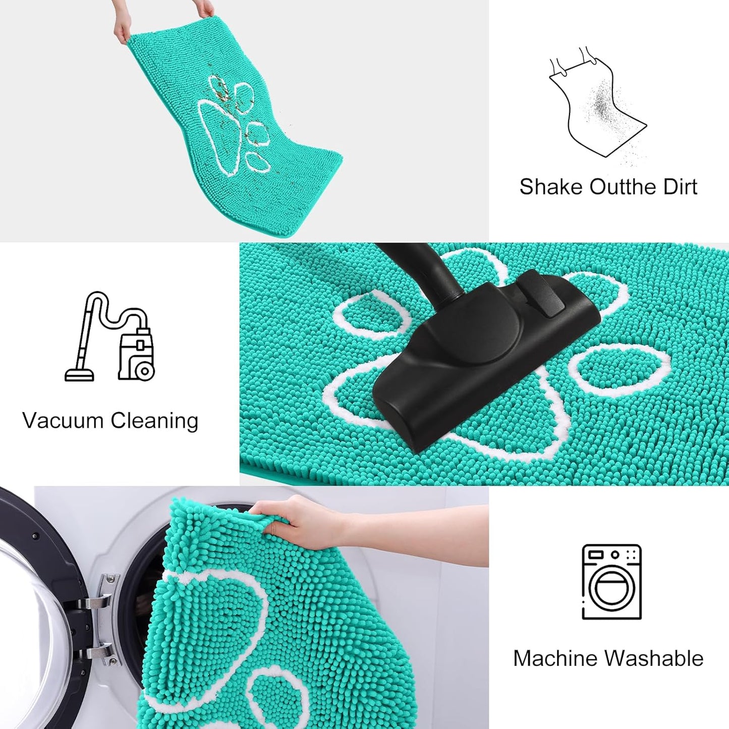 Smiry Dog Door Mat for Muddy Paws, Absorbent Dirt Trapper Non Slip Quick Dry Washable Chenille Mat for Mud Dogs, Entry Rug for Indoor and Outdoor (24x16 Inches, Turquoise)