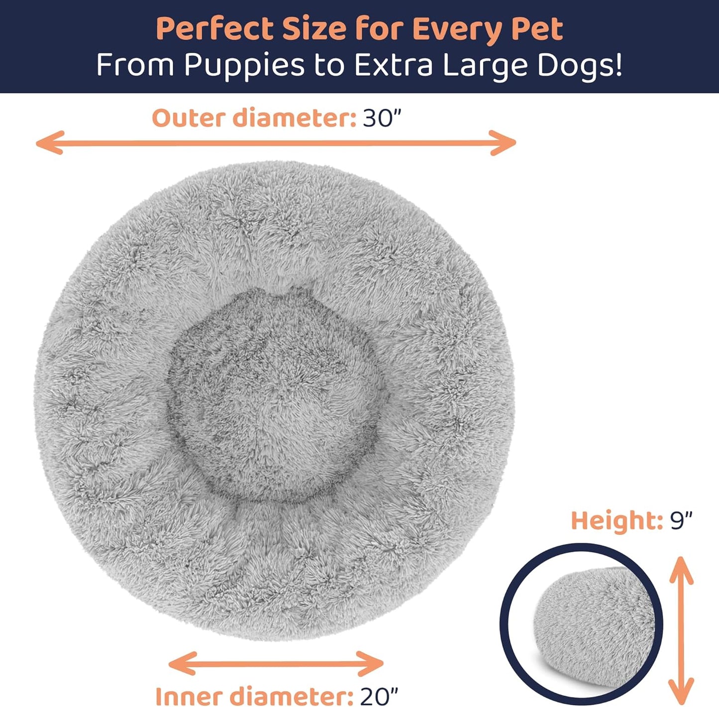 Donut Dog Bed - Premium Comfort for Anxiety Relief - Fluffy & Calming Design with Ultra-Plush Support | Cozy Round Dog Bed with Super Soft Circle Style