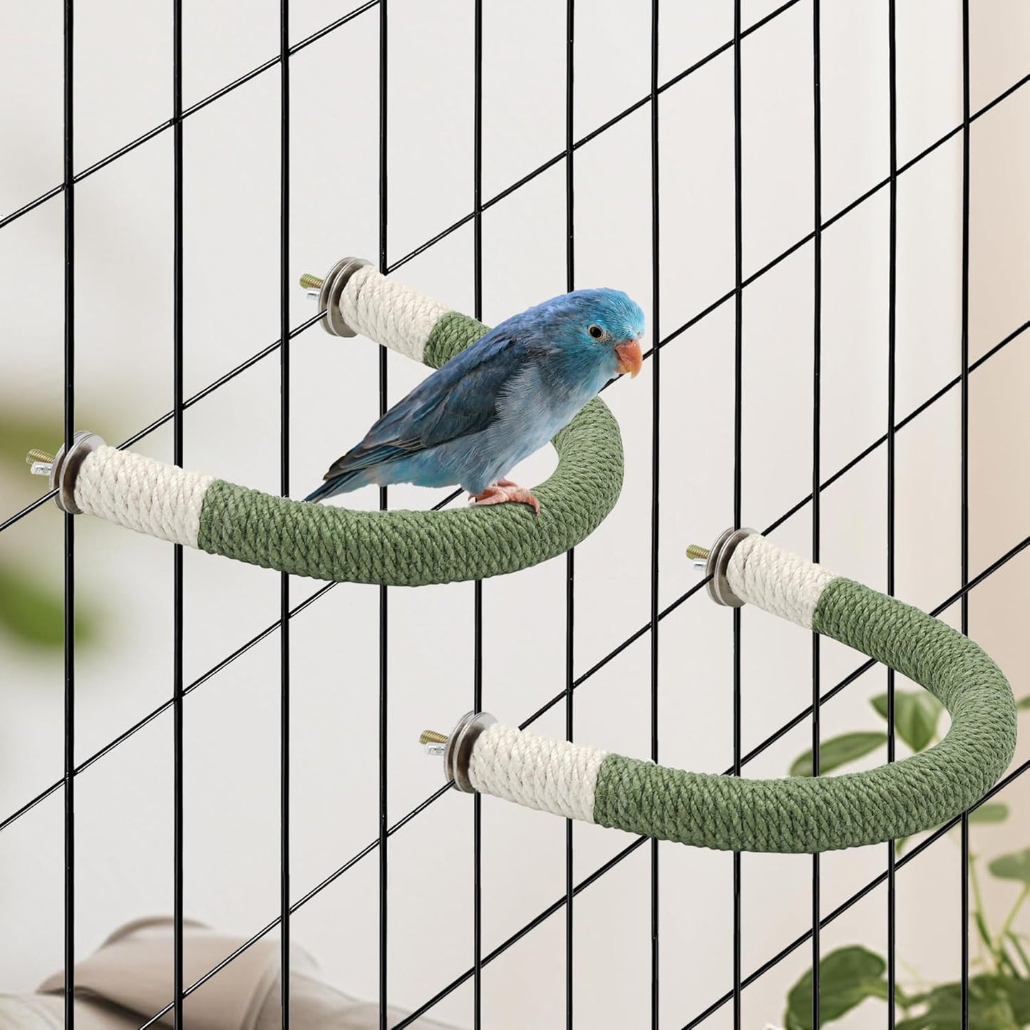 2 Pcs Medium Bird Stand Perch U Shape Hemp Rope Green Wood Parrot Perches for Medium Birds,Parakeets Macaw Cockatiels Conures Love Birds Finches,Bird Training Educational Stand Toys (M,2 Pack)