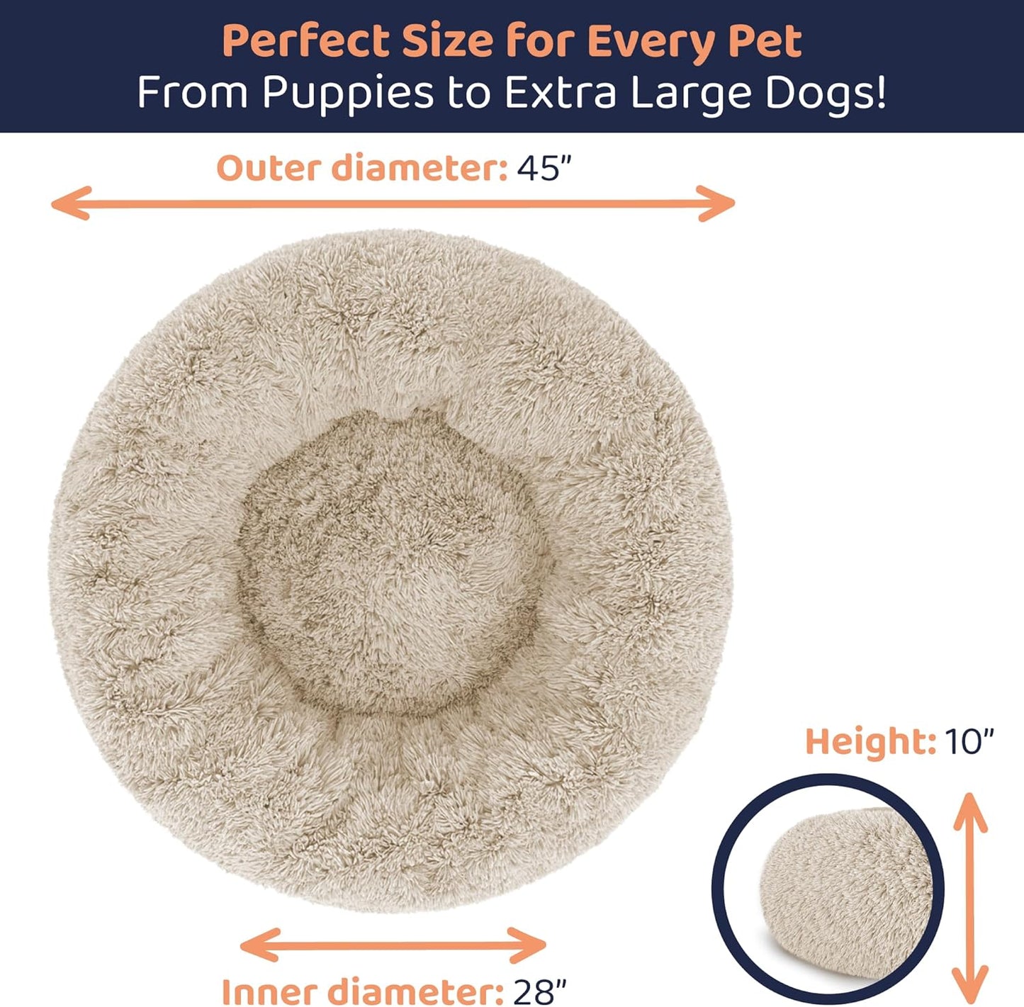 Donut Dog Bed - Premium Comfort for Anxiety Relief - Fluffy & Calming Design with Ultra-Plush Support | Cozy Round Dog Bed with Super Soft Circle Style (Size XL Beige)
