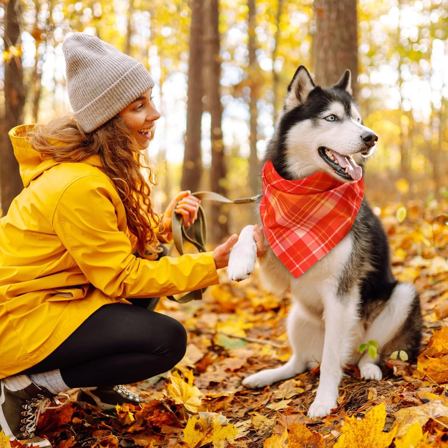 Weewooday 50 Pcs Fall Dog Bandanas Bulk Plaid Bandanas for Dogs Autumn Soft Doggie Bibs Adjustable Triangle Scarves for Small Medium Large Pet Costume(Plaid Pattern, 31.5 x 21.7 x21.7 Inch)