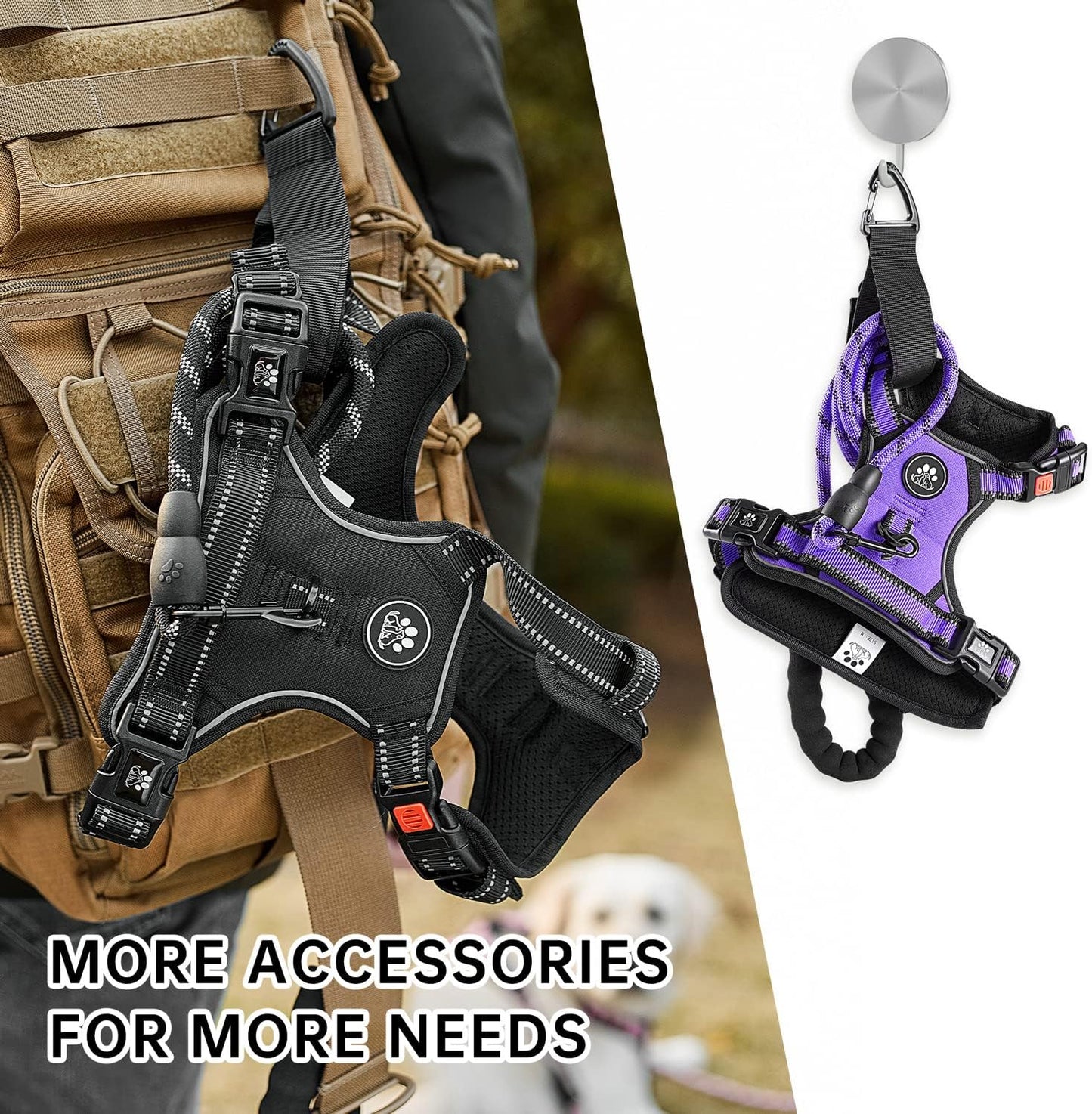 NESTROAD No Pull Dog Harness,Adjustable Oxford Dog Vest Harness with Leash,Reflective No-Choke Pet Harness with Easy Control Soft Handle for Small Dogs(Small,Purple)