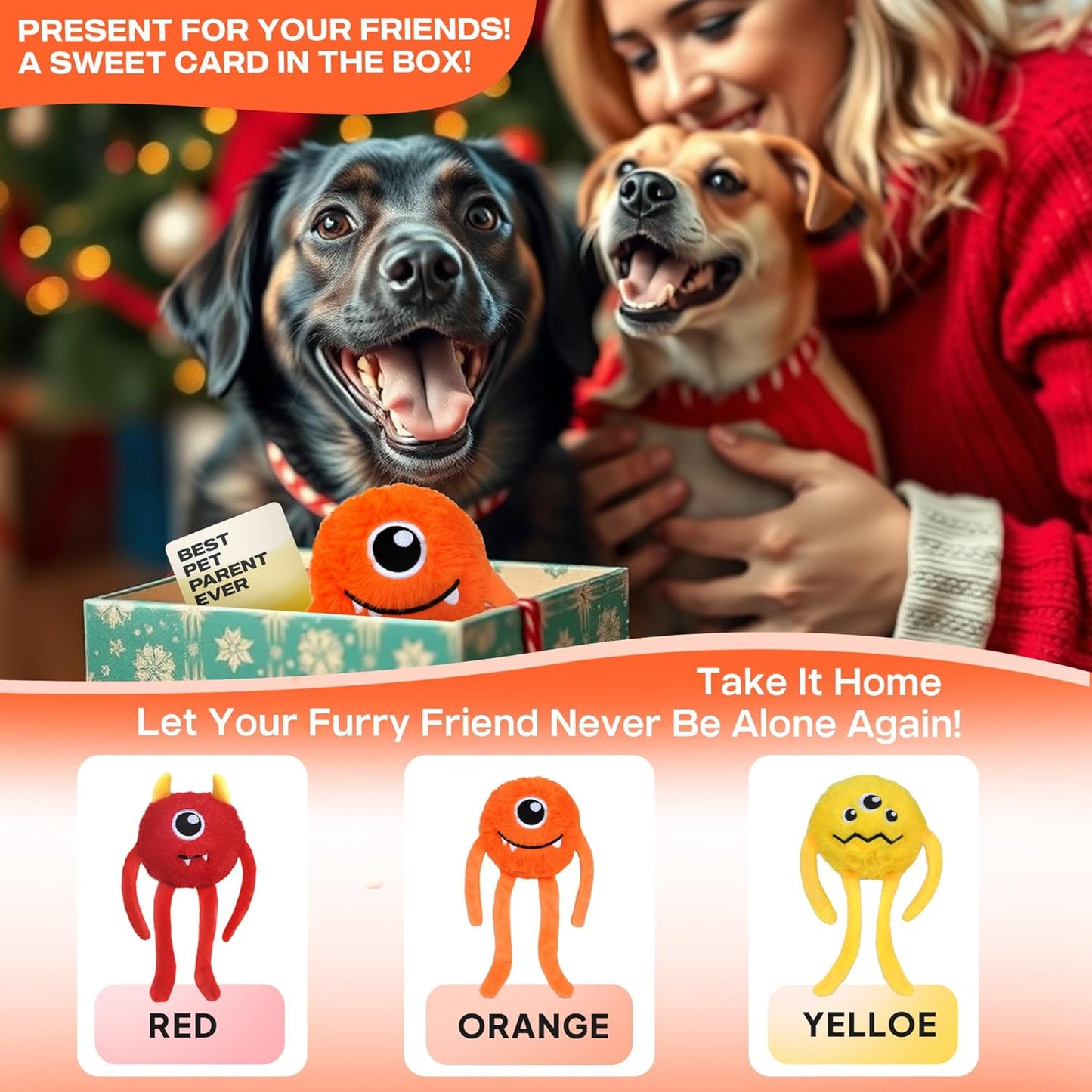 Fida Dog Chew Toys for Aggressive Chewers(3in1), Squeaky Dog Toys for Large Dogs, Interactive Dog Toys to Keep Them Busy, Dog Ball for Small, Medium and Large Dogs(Orange)