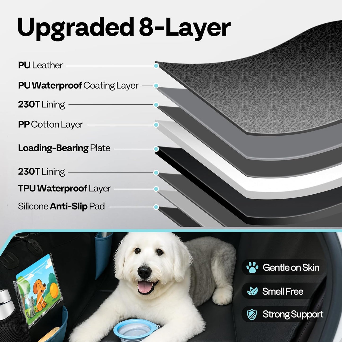 Back Seat Pet Cover for Dogs 59", Upgraded PU Leather Back Seat Extender with Hard Bottom Holds 400LBS, Waterproof Anti-Scratch, Dog Backseat Cover for Cars, SUV & Small Truck