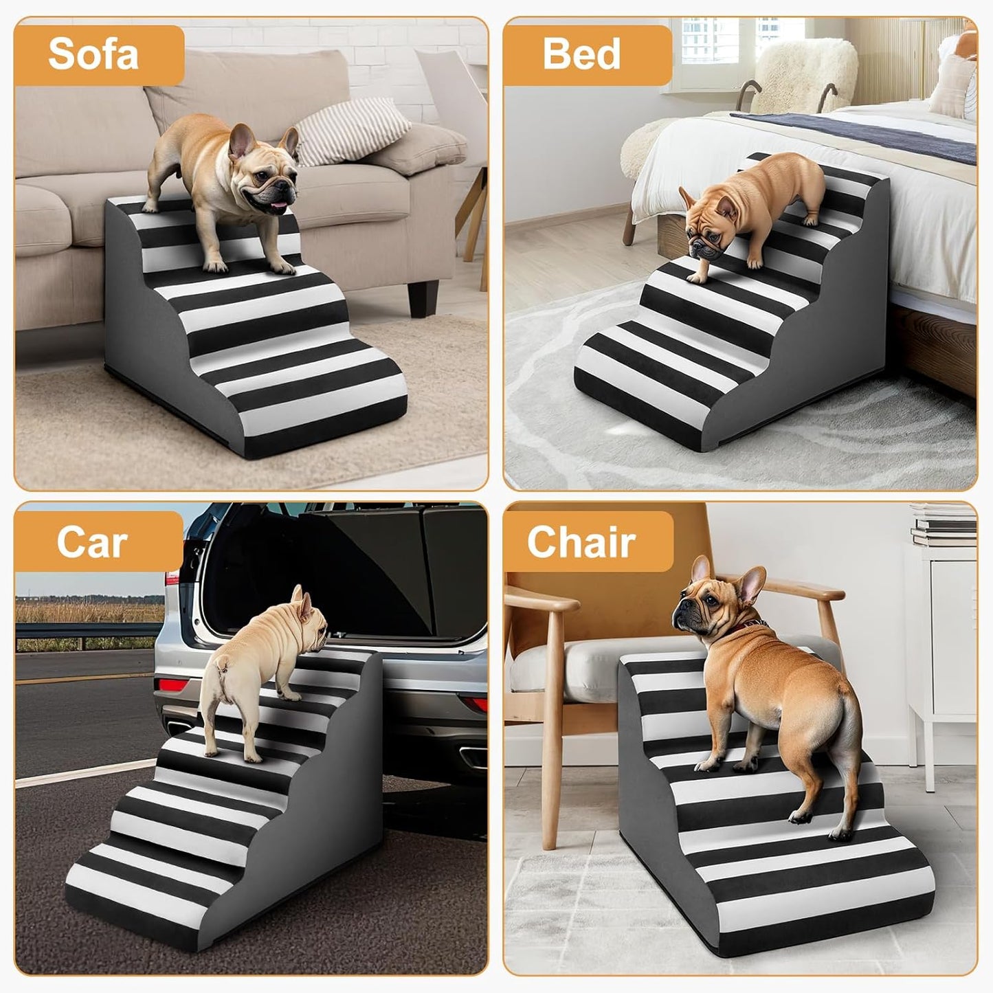 JOEJOY Curved Dog Stairs Ramp for Small Dogs 15.5" H, 3-Step Dog Stairs for High Beds and Couch, Pet Steps for Small Dogs and Cats, Non-Slip Balanced Pet Step Indoor