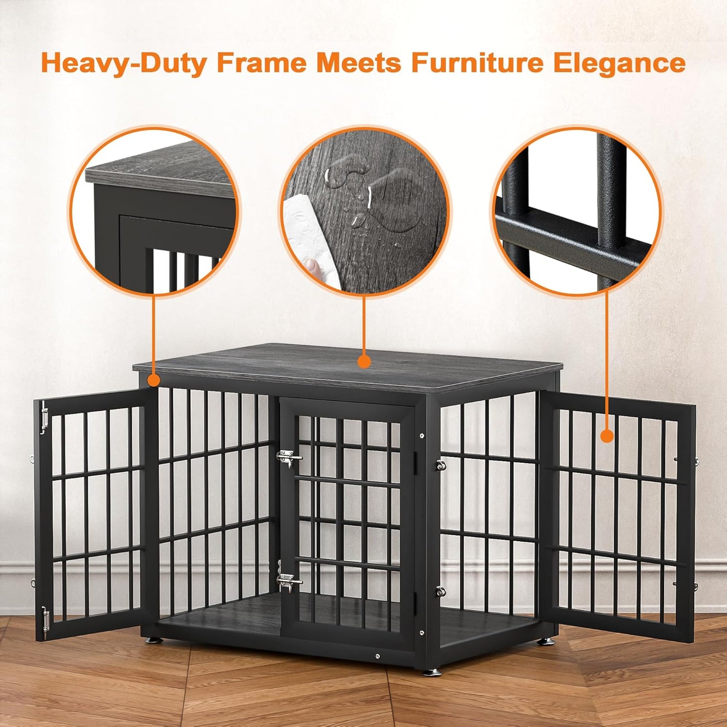 32 Inch Heavy Duty Dog Crate Furniture for Medium and Small Dogs, Decorative Pet House End Table, Wooden Cage Kennel Furniture Indoor, Gray