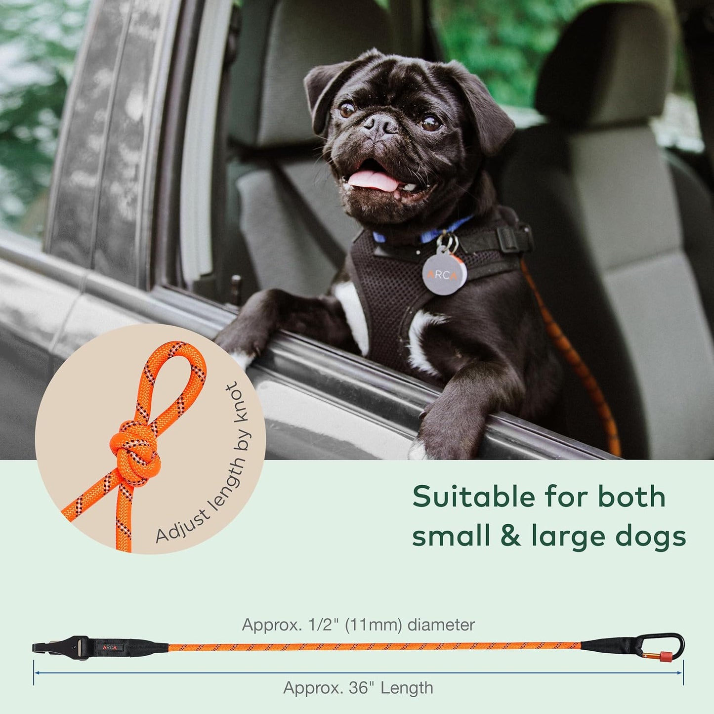 Dog Seat Belt for Car | Universal Dog Car Seatbelt | Durable Reflective Rope with Clip Hook Latch, Buckle and Carabiner- Safe and Secure Pet Safety Restraint (Orange)
