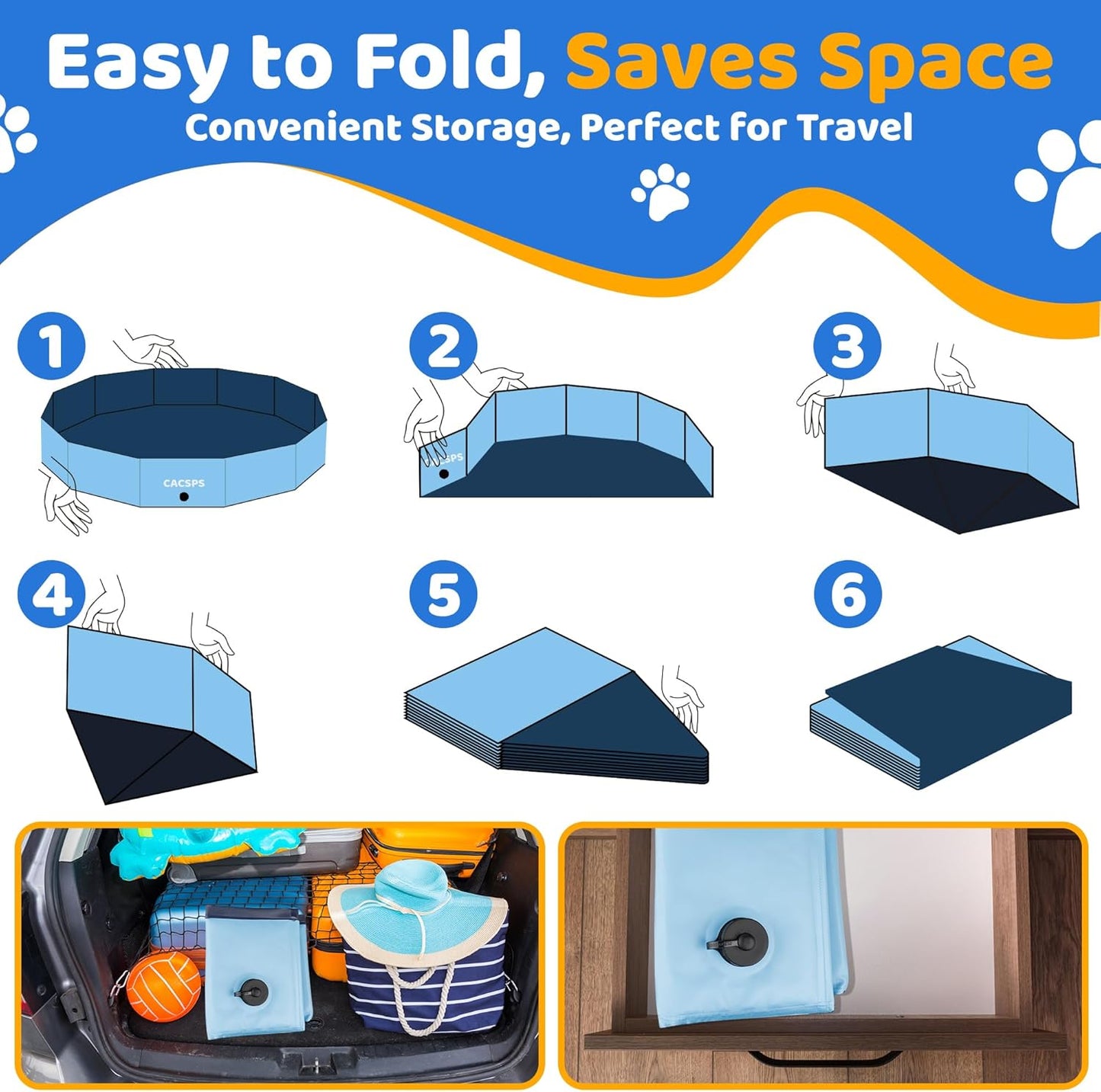 48" x 12" Foldable Dog Pool - Collapsible Hard Plastic Kiddie Pool for Dogs & Kids, Non-Slip Pet Bath Tub for Outdoor Backyard Use, Lightweight & Portable (Blue)