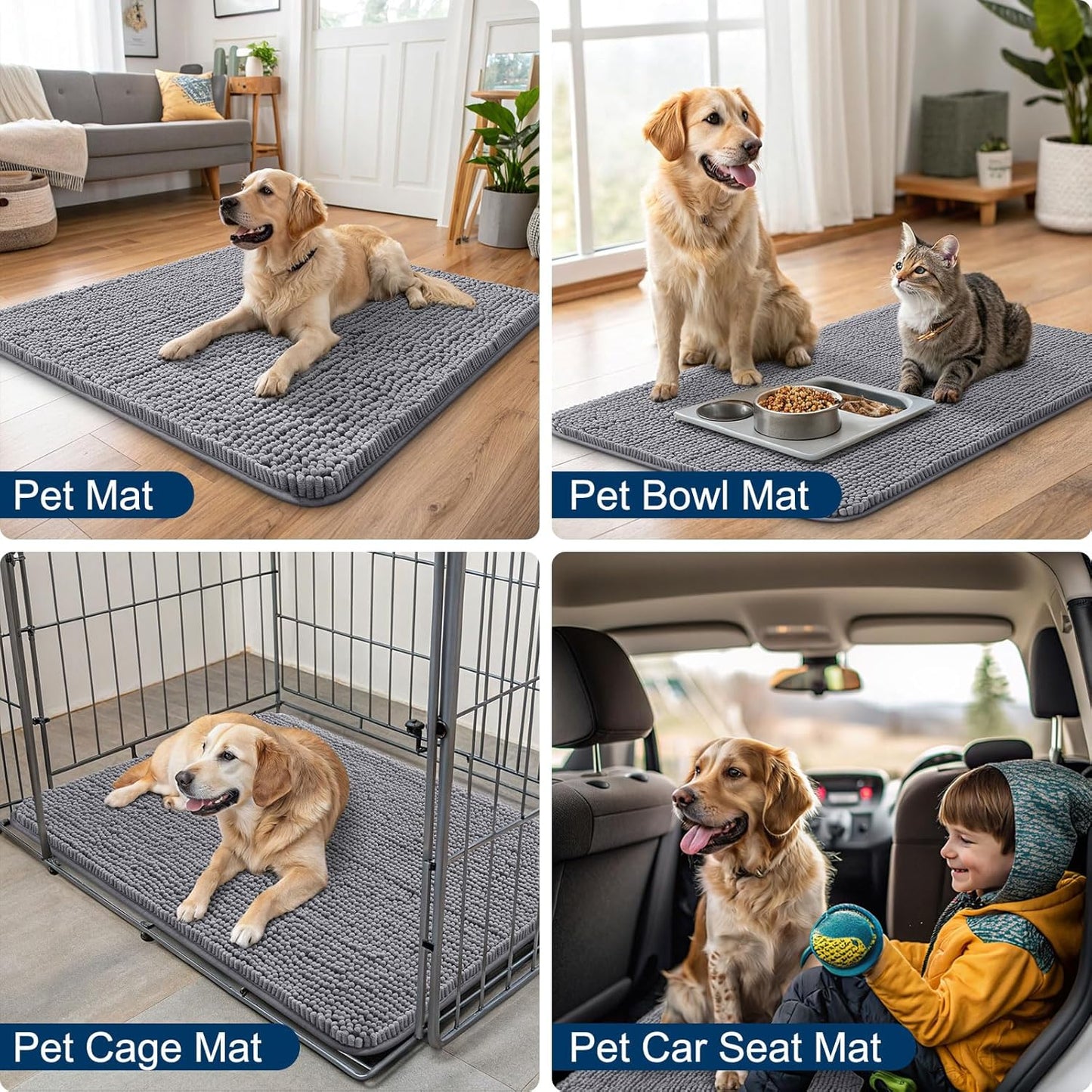 Smiry Dog Door Mat for Muddy Paws 48x30, Absorbs Moisture and Dirt Doormat, Non-Slip Washable Quick Dry Chenille Front Door Mat Indoor Entrance, Entryway Carpet for Inside Floor, Grey