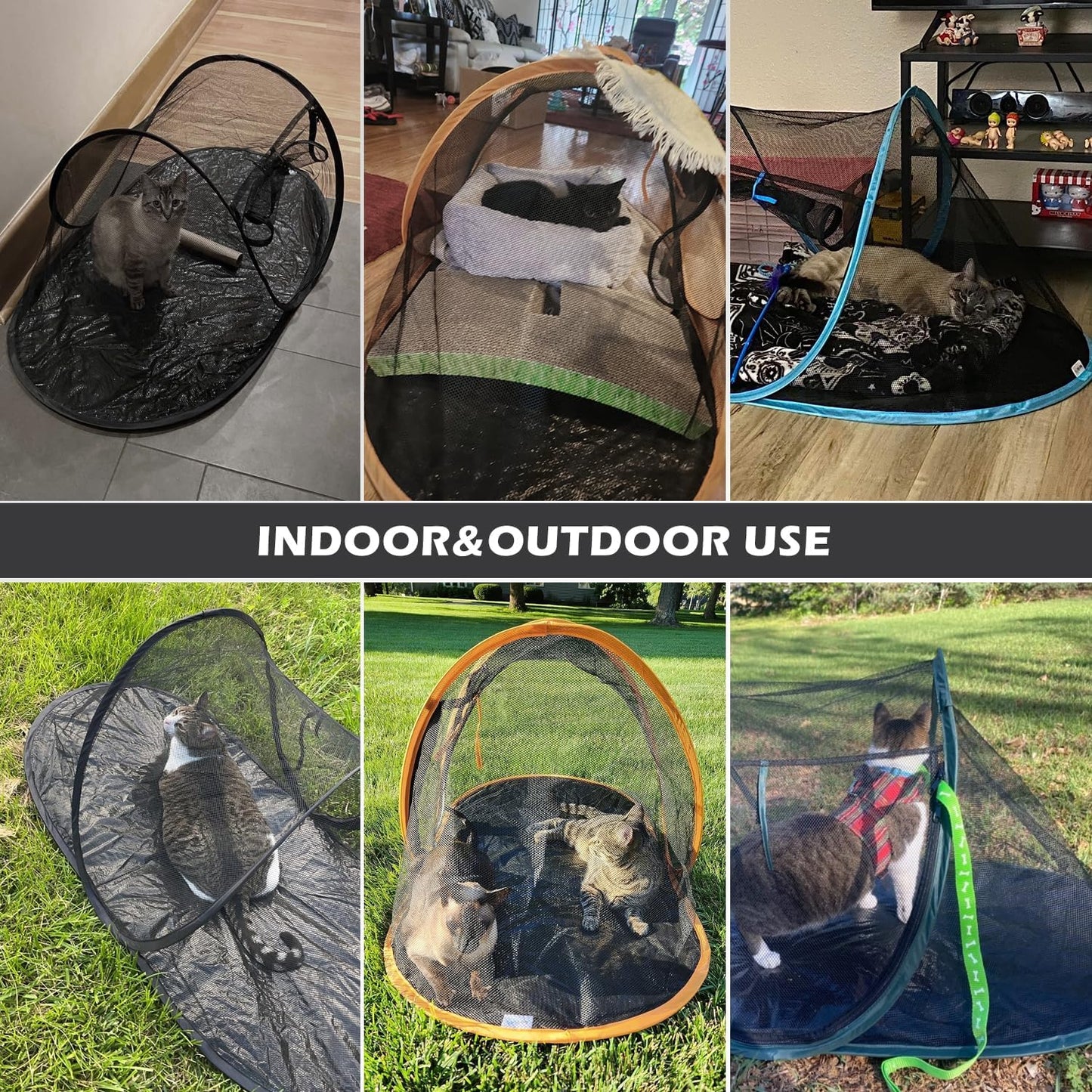 Cat Tent Outdoor, Pet Enclosure Tent Suitable for Cats and Small Animals, Indoor Playpen Portable Exercise Tent with Carry Bag(Black)