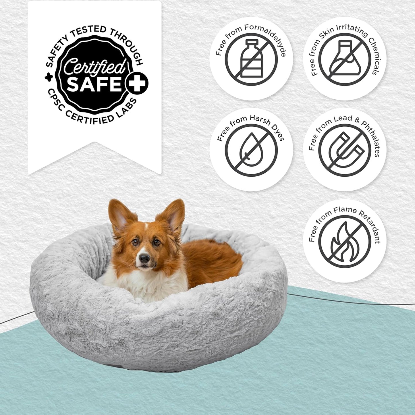 Best Friends by Sheri Original Calming Donut Dog and Cat Bed, Lux Faux Fur, Gray, (30in x 30in) - Anxiety Relief for Pets Up to 45 lbs