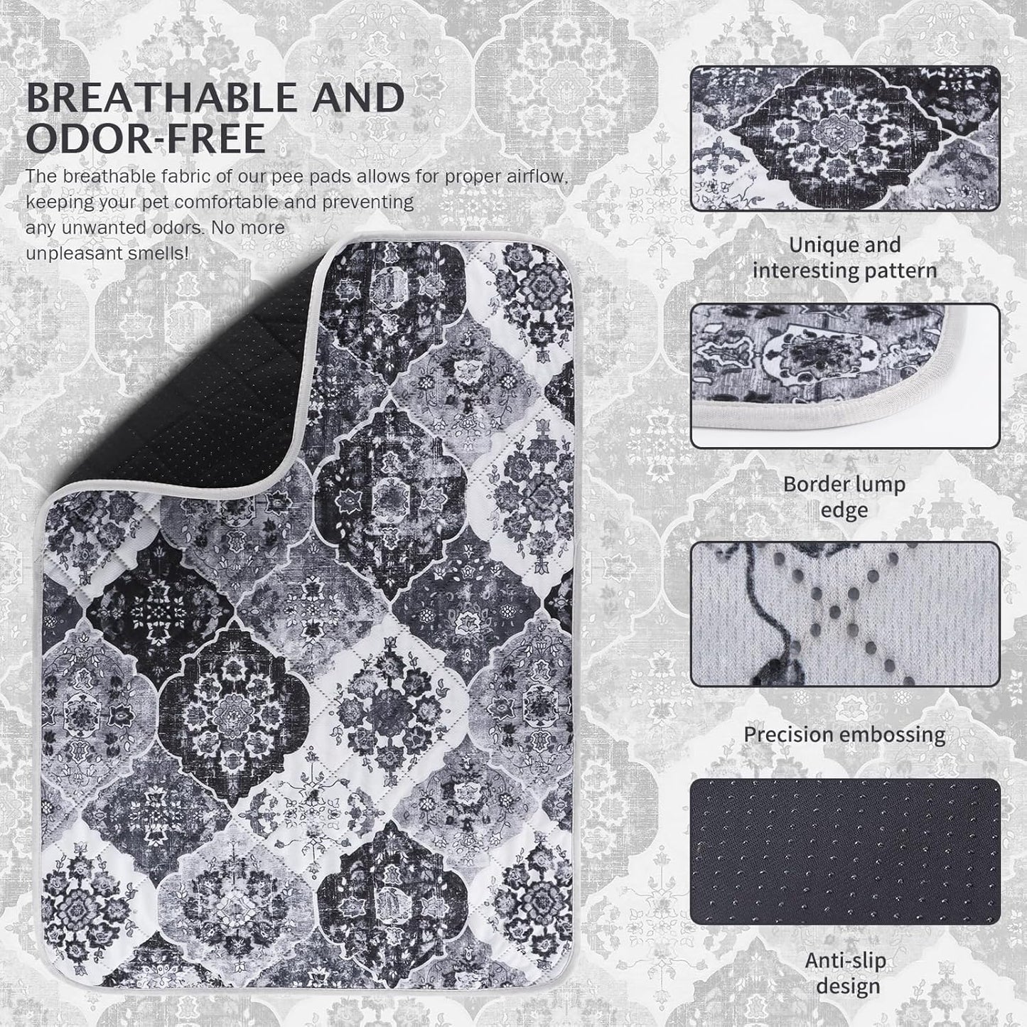 IEUUMLER Washable Pee Pads for Dogs, 2 Pack Reusable Pee Pads for Dogs Non-Slip Grip, Super Absorbent Waterproof Puppy Pads for Potty Training, Playpen, Crate, Whelping Box EU011 Black Grey, 30x20