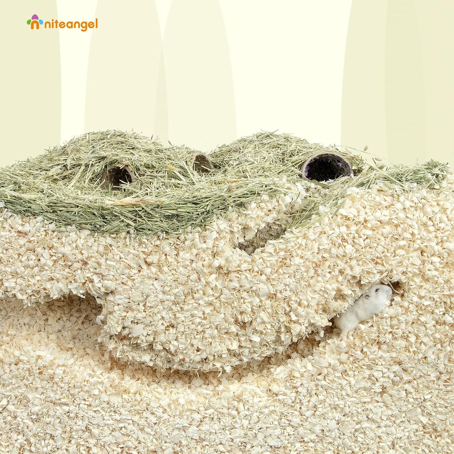 Niteangel Aspen Shaving Hamster Beddings for Syrian Dwarf Hamster Gerbil Mice Degu Rat Rabbit Bunny Guinea Pig Chinchilla Hedgehog or Other Small Pets (65L - 4mm)