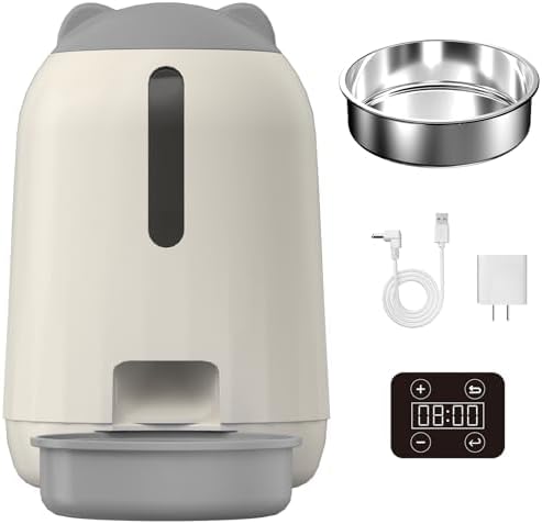 PAPIFEED Automatic Cat Feeder, 3L Timed Cats Food Dispenser with Dual Power Supply, Auto Pet Feeder with Programmable Portion Control for Cats and Small Dogs, Grey