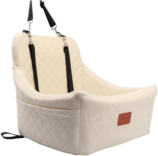 Dog Car Seat for Medium Sized Dog,Pet Travel Car Bed with Seat Belt Channle,Fully Detachable and Washable Car Dog Seat with Adjustable Straps,3 Straps Easy to Install (Beige)